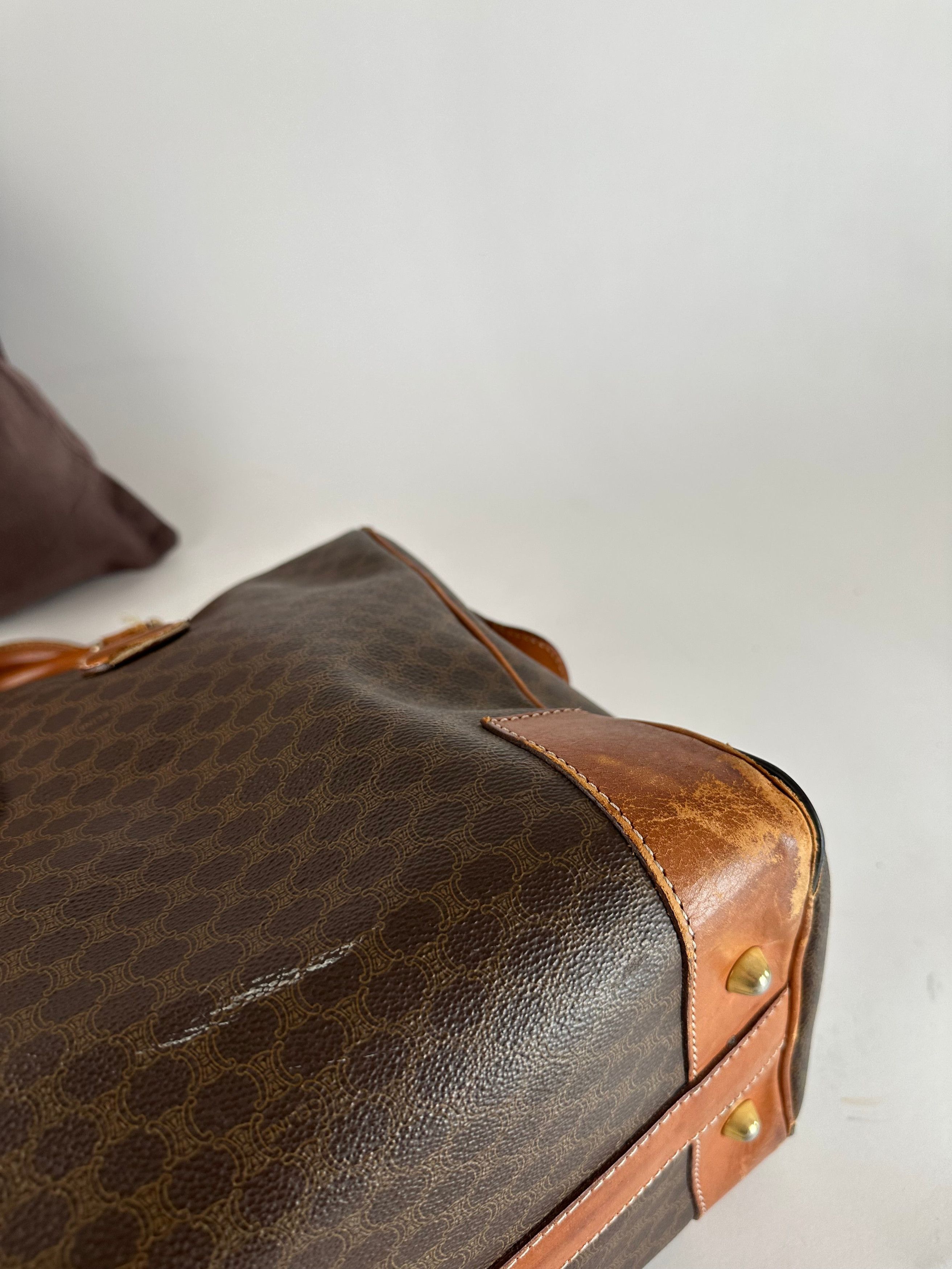 Celine Vintage Paris Triomphe Monogram Leather Duffel Bag Brown Size ONE SIZE - 11 Thumbnail