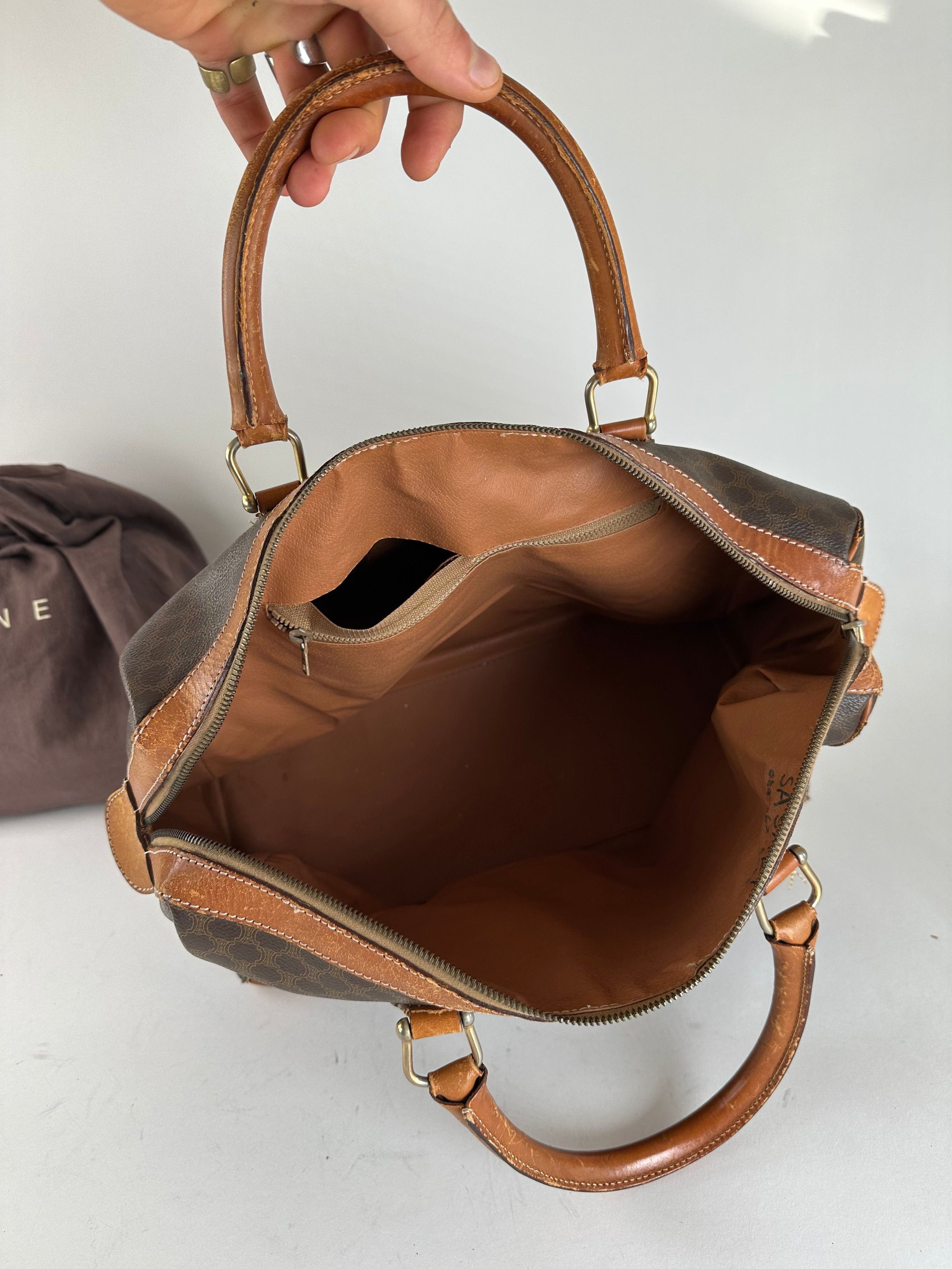 Celine Vintage Paris Triomphe Monogram Leather Duffel Bag Brown Size ONE SIZE - 4 Thumbnail