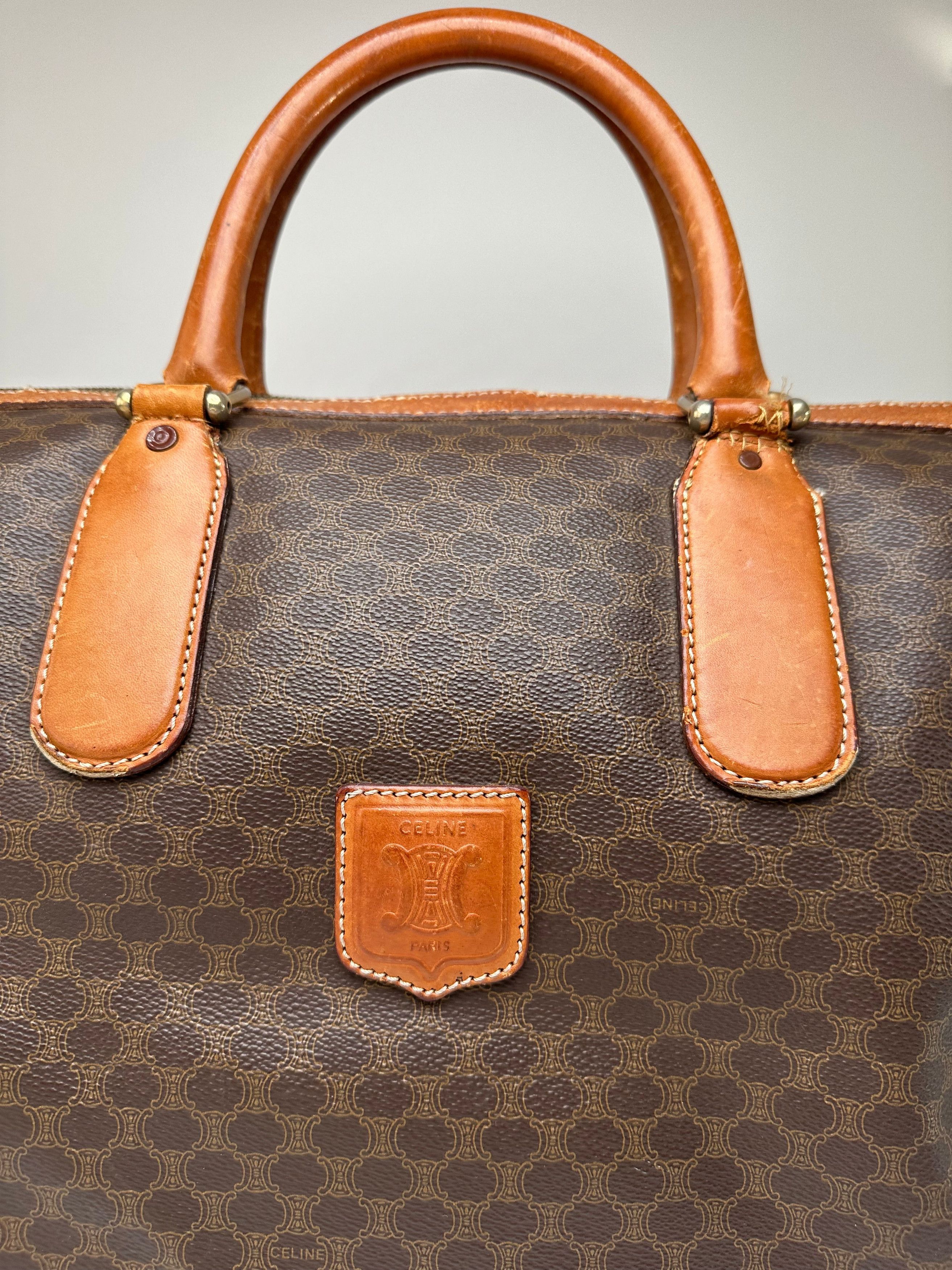 Celine Vintage Paris Triomphe Monogram Leather Duffel Bag Brown Size ONE SIZE - 6 Thumbnail