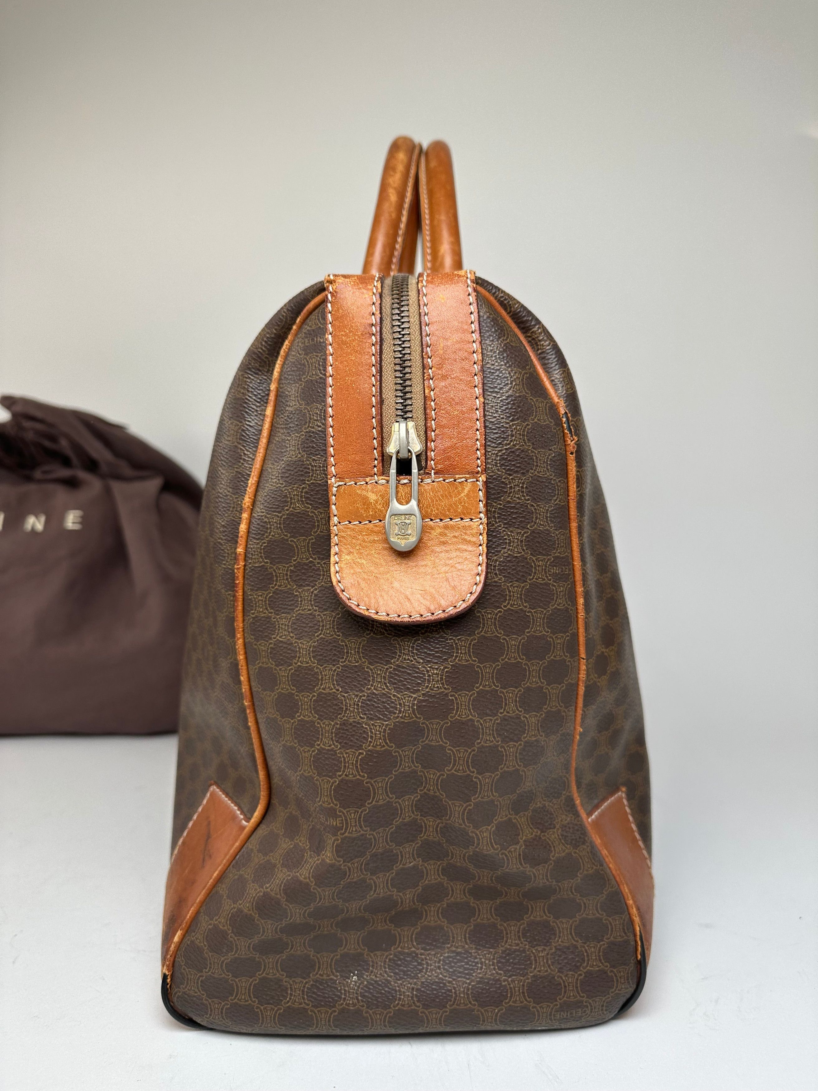 Celine Vintage Paris Triomphe Monogram Leather Duffel Bag Brown Size ONE SIZE - 8 Thumbnail