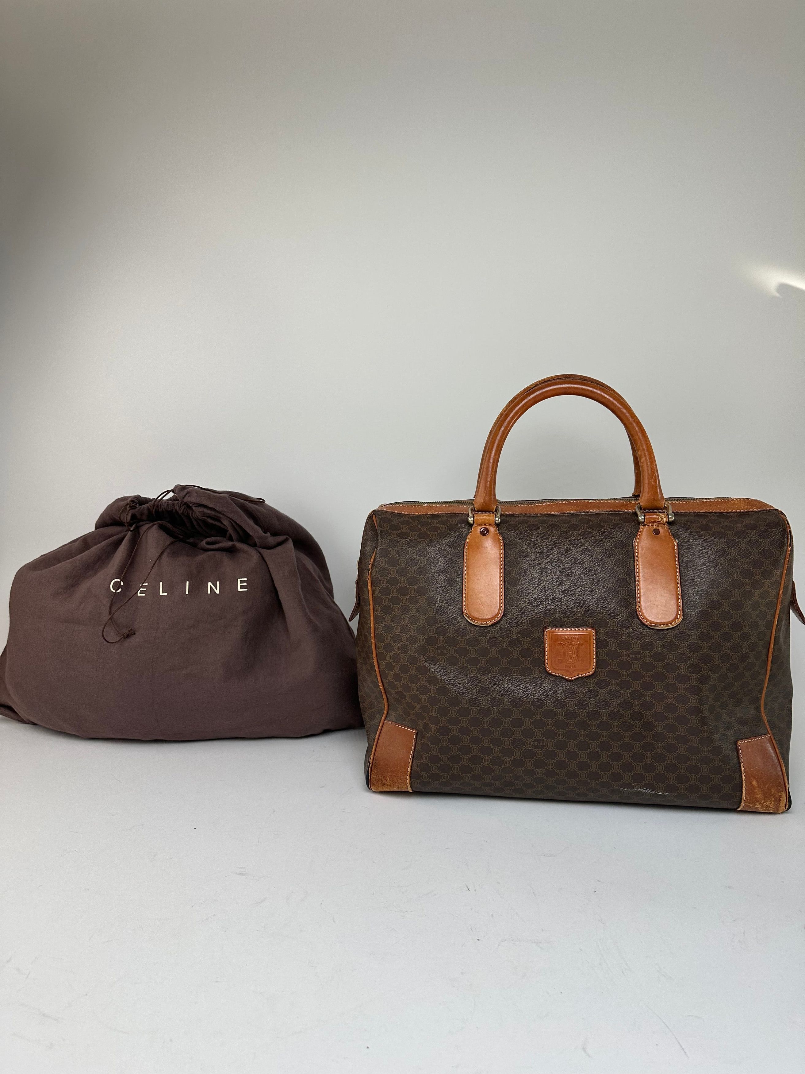 Celine Vintage Paris Triomphe Monogram Leather Duffel Bag Brown Size ONE SIZE - 2 Thumbnail