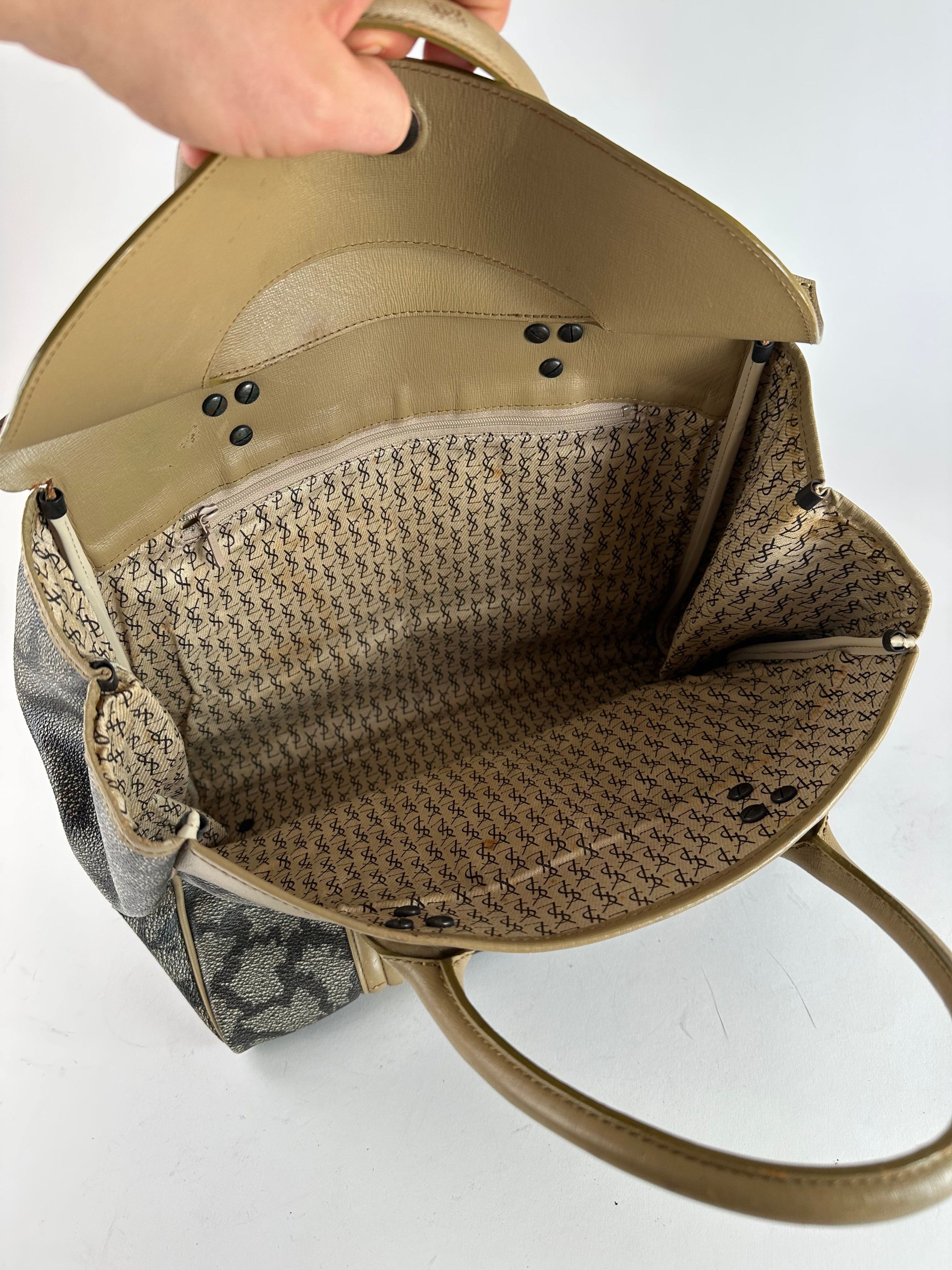 Other Vintage Yves Saint Laurent Stone Monogram Leather Handbag Bl Size ONE SIZE - 3 Thumbnail