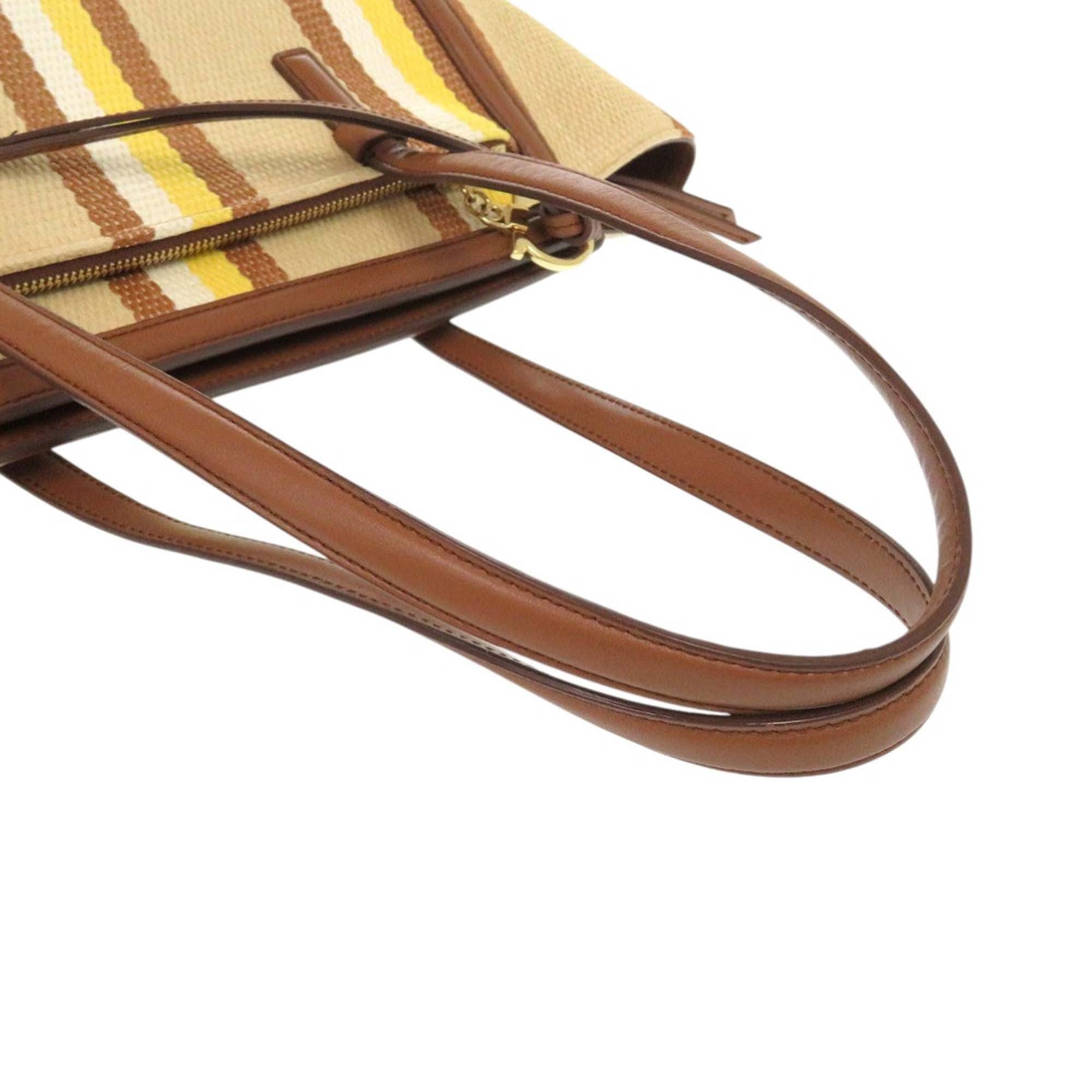 Salvatore Ferragamo Medium Striped Canvas and Leather Amy Tote Size ONE SIZE - 14 Thumbnail