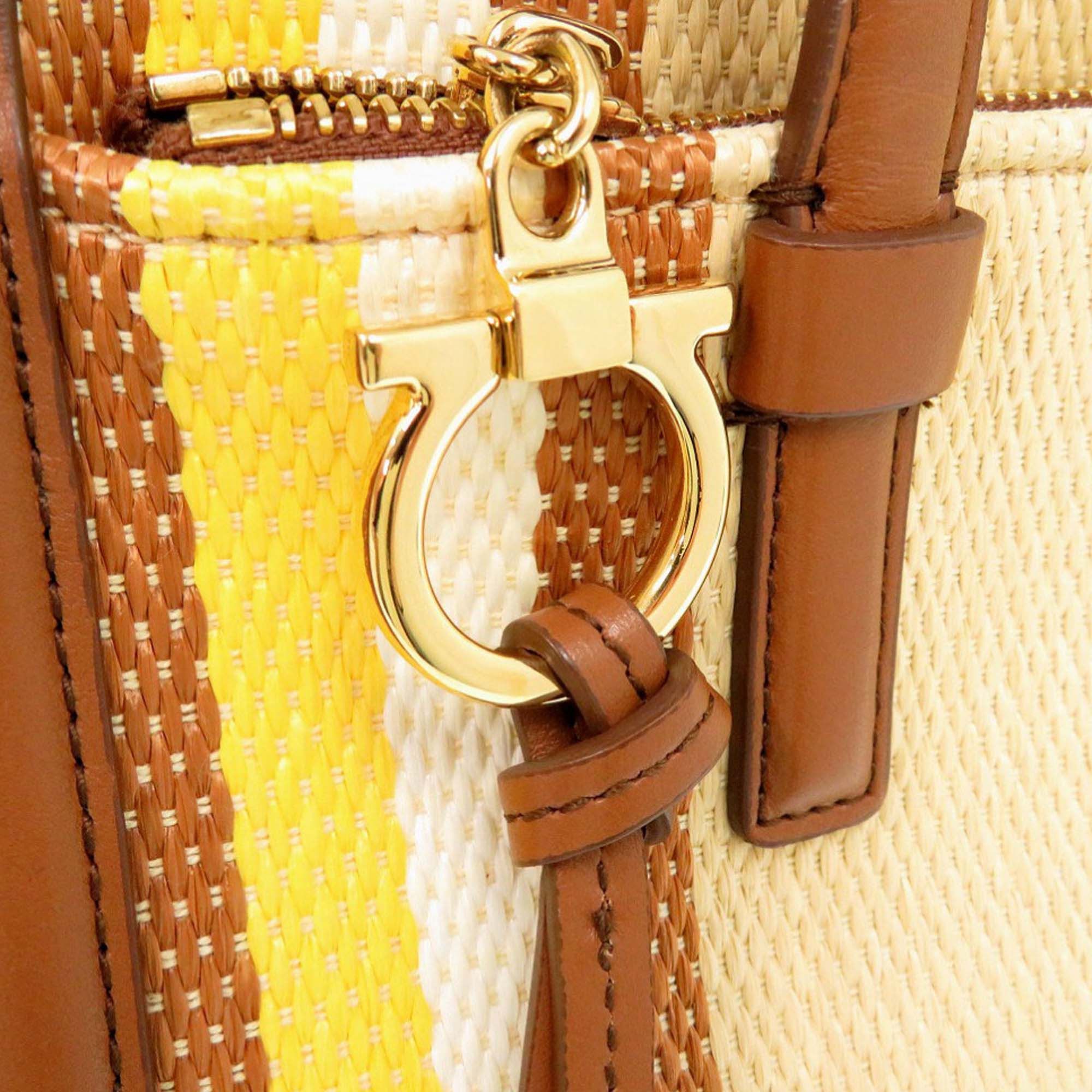 Salvatore Ferragamo Medium Striped Canvas and Leather Amy Tote Size ONE SIZE - 7 Thumbnail