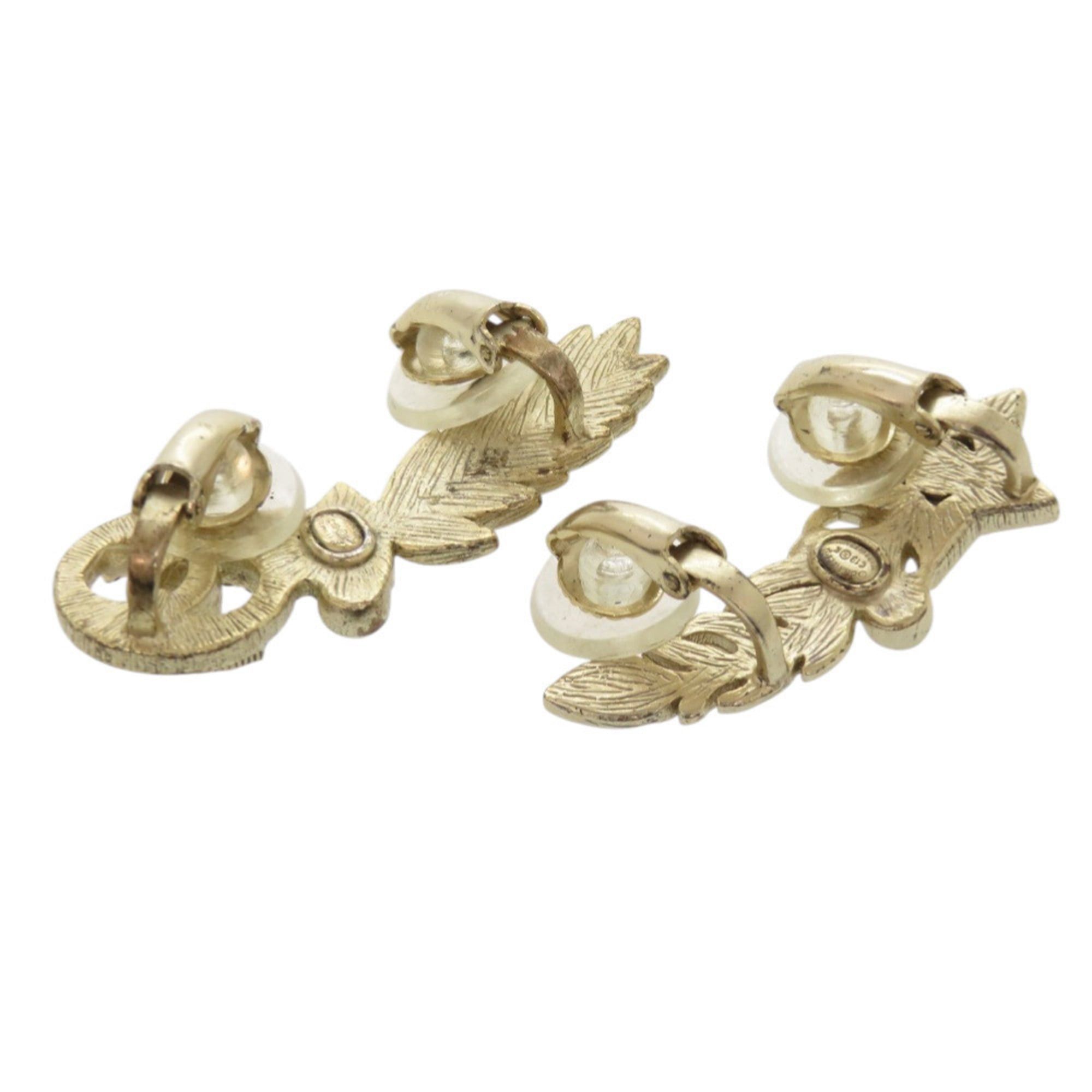 Chanel Excellent condition Chanel Coco Mark Star Feather C19K Metal Faux Pearl Stone Gold Earrings Accessory 1515 CHANEL Size ONE SIZE - 2 Thumbnail