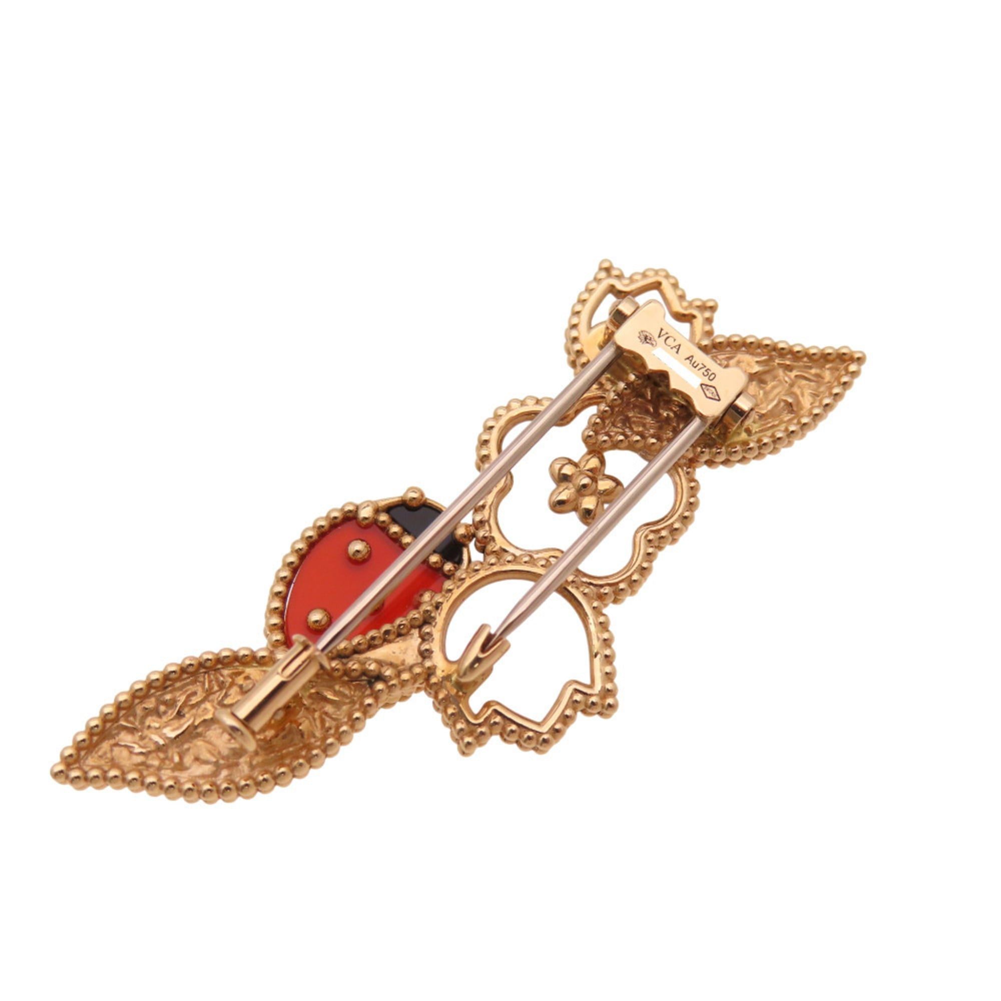 Van Cleef & Arpels Like New Van Cleef & Arpels Lucky Spring Clip Brooch VCARP7RS00 18KPG Onyx Carnelian Mother of Pearl Rose Gold Jewelry 0182 Size ONE SIZE - 5 Thumbnail