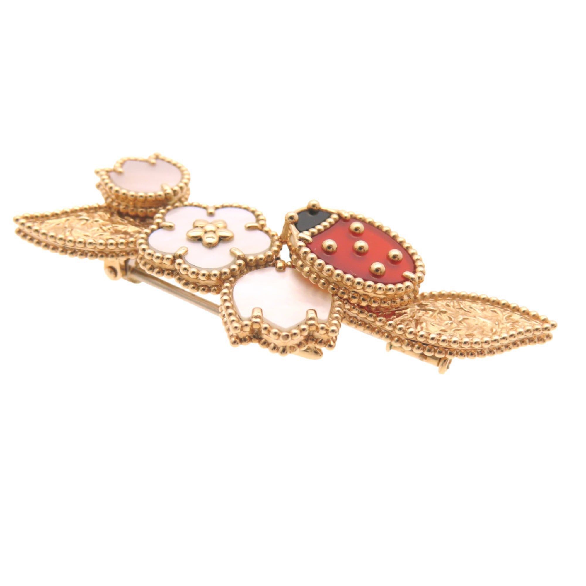 Van Cleef & Arpels Like New Van Cleef & Arpels Lucky Spring Clip Brooch VCARP7RS00 18KPG Onyx Carnelian Mother of Pearl Rose Gold Jewelry 0182 Size ONE SIZE - 3 Thumbnail