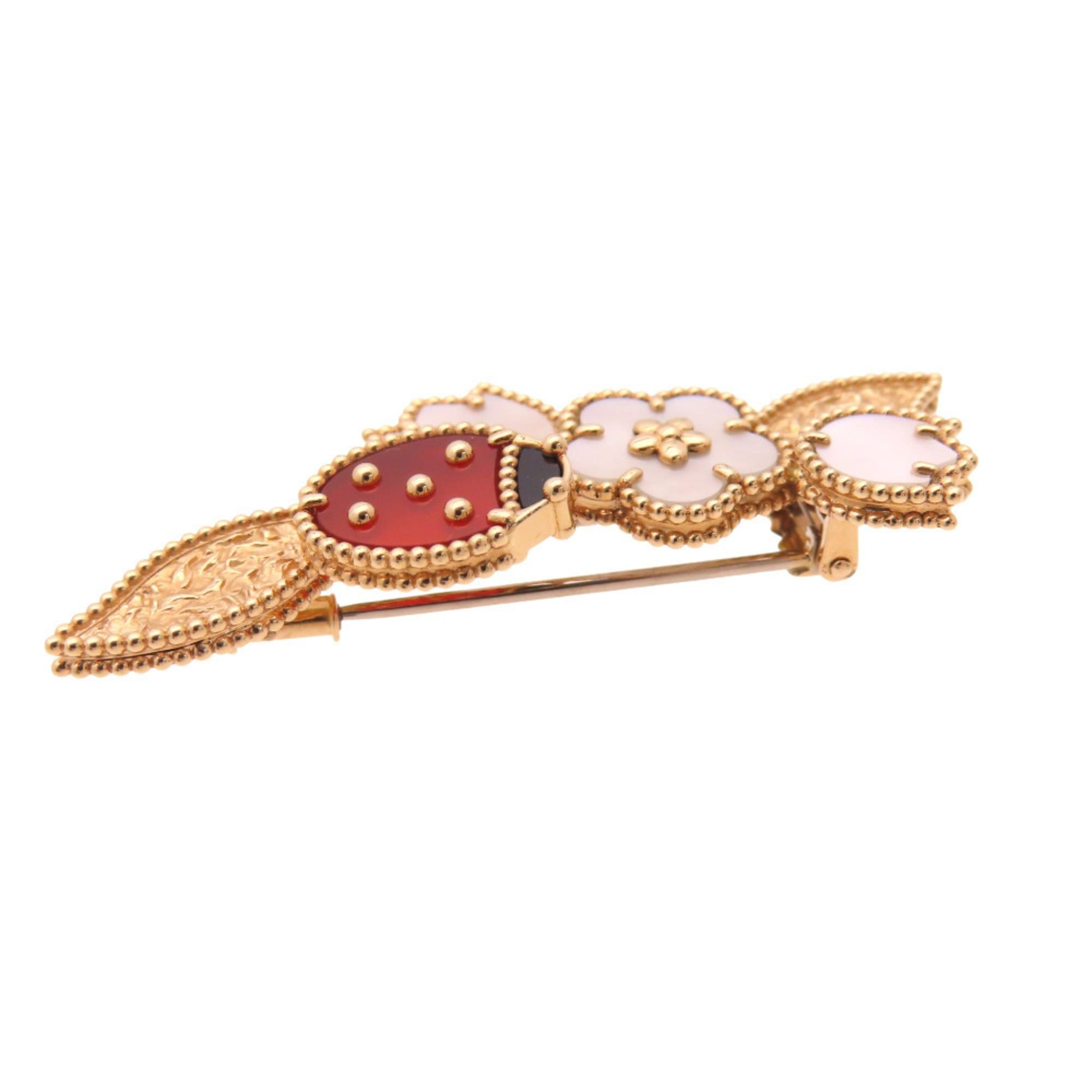 Van Cleef & Arpels Like New Van Cleef & Arpels Lucky Spring Clip Brooch VCARP7RS00 18KPG Onyx Carnelian Mother of Pearl Rose Gold Jewelry 0182 Size ONE SIZE - 4 Thumbnail