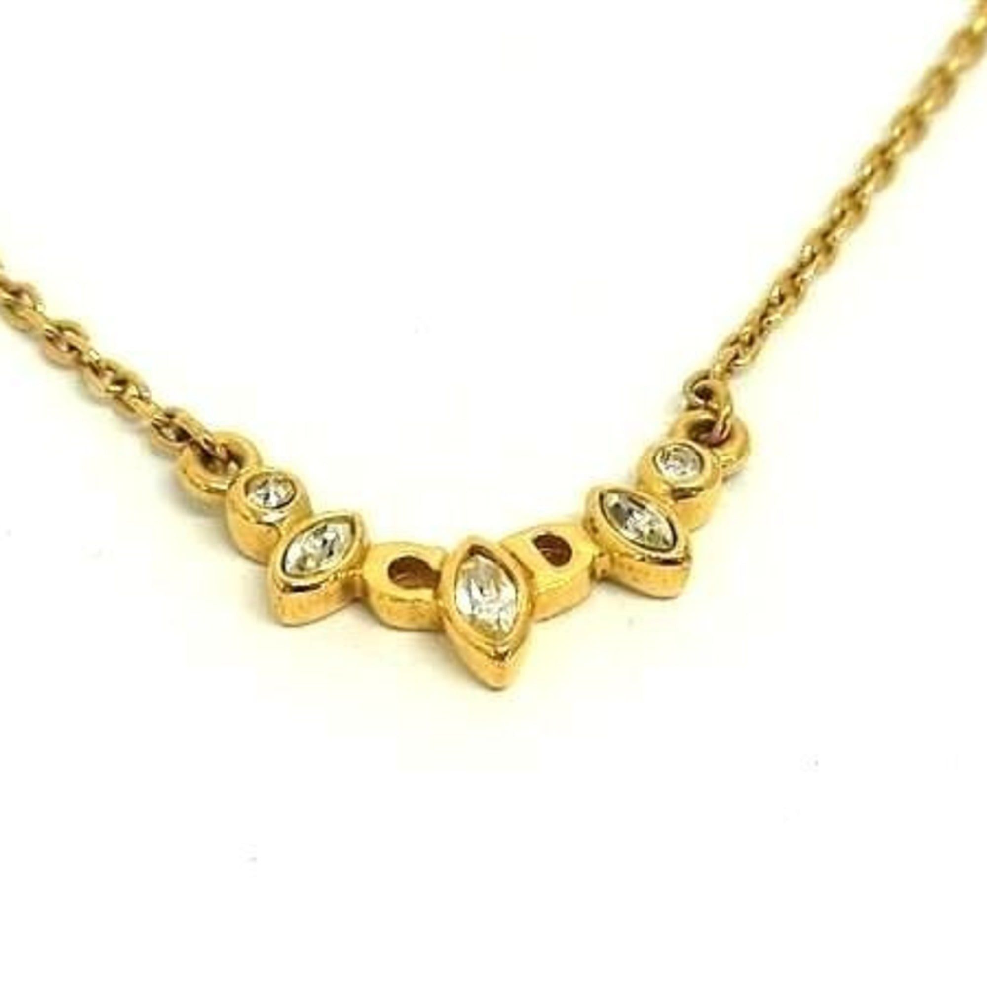 Dior Christian Dior necklace, gold metal, rhinestone, clip-on style, for women. Size ONE SIZE - 2 Thumbnail
