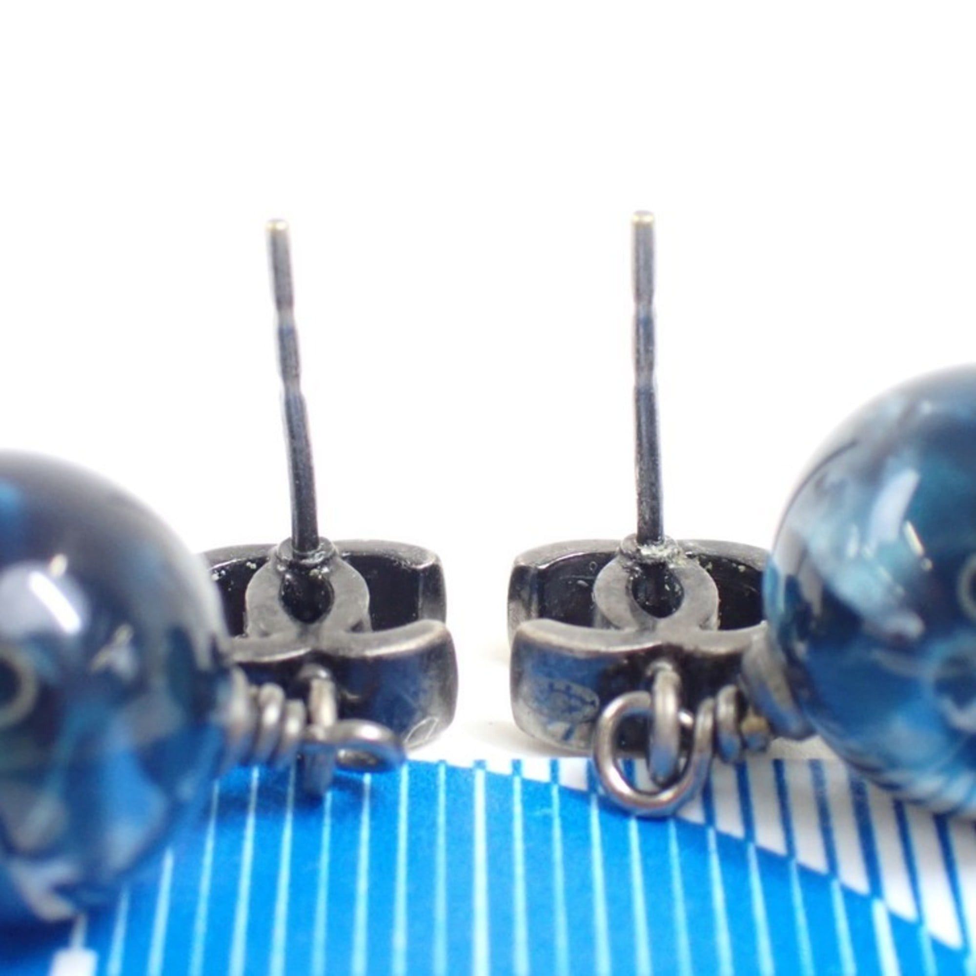 Chanel CHANEL earrings, Coco Mark ball navy silver resin metal, marble pattern, for women. Size ONE SIZE - 3 Thumbnail
