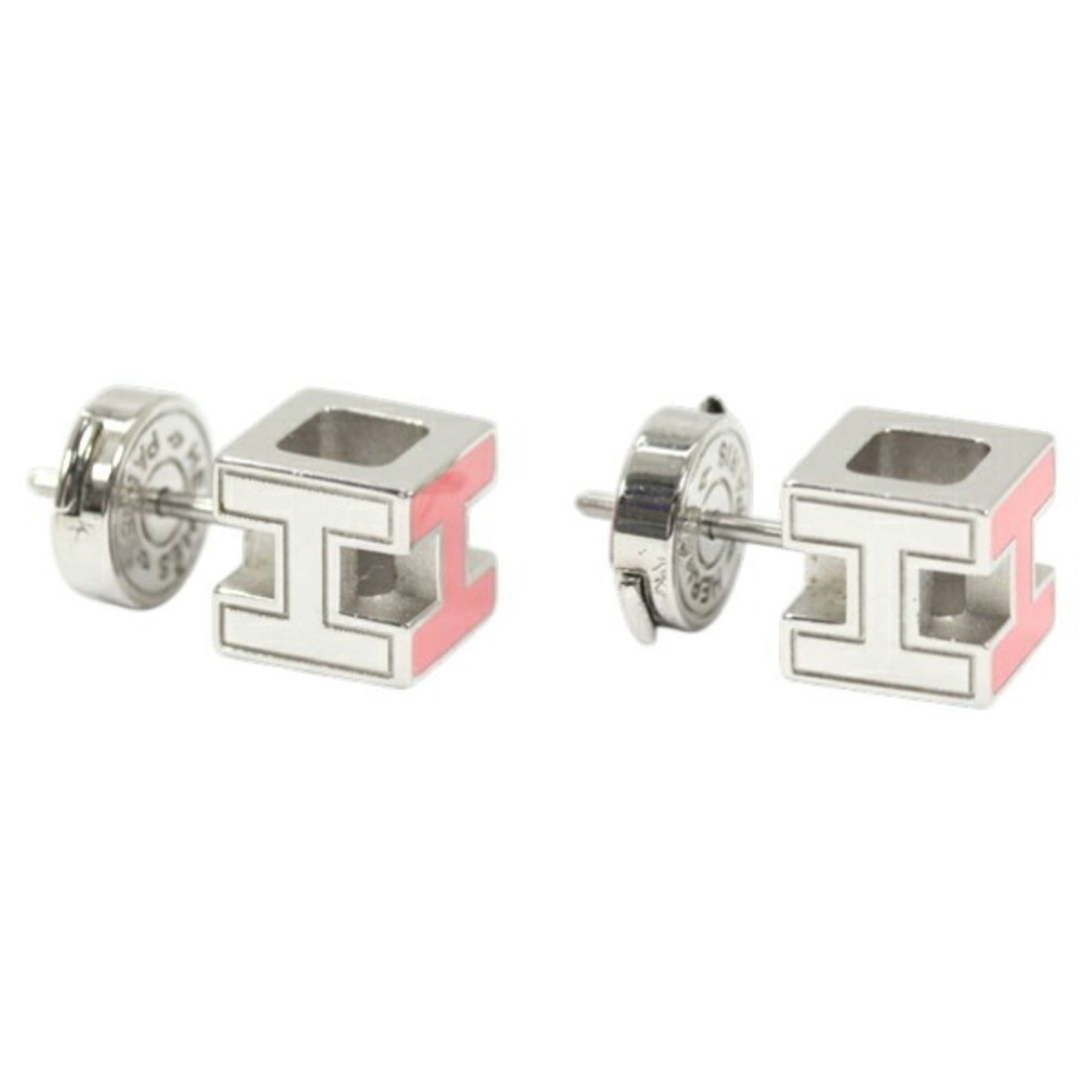 Hermes Hermes H Cube Mini Earrings, Pink Silver Lacquer, HERMES, Women's, KM2847 Size ONE SIZE - 3 Thumbnail