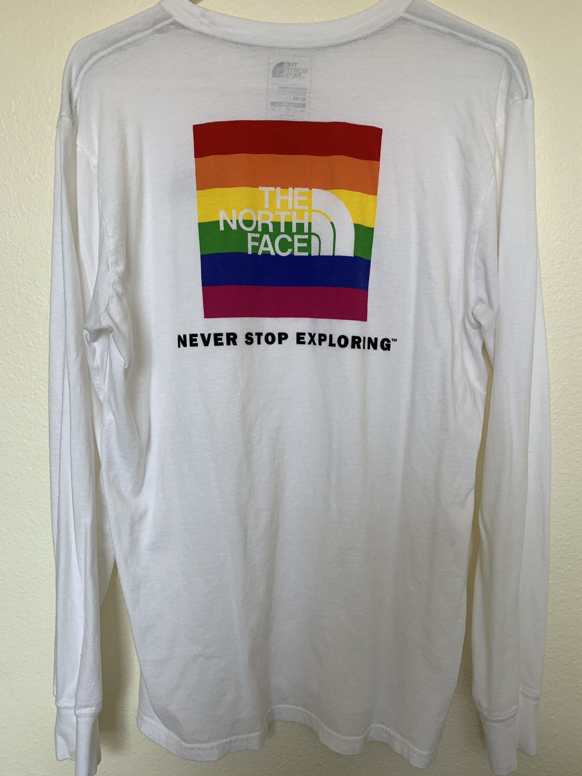 The north face rainbow box logo long sleeve hot sale tee