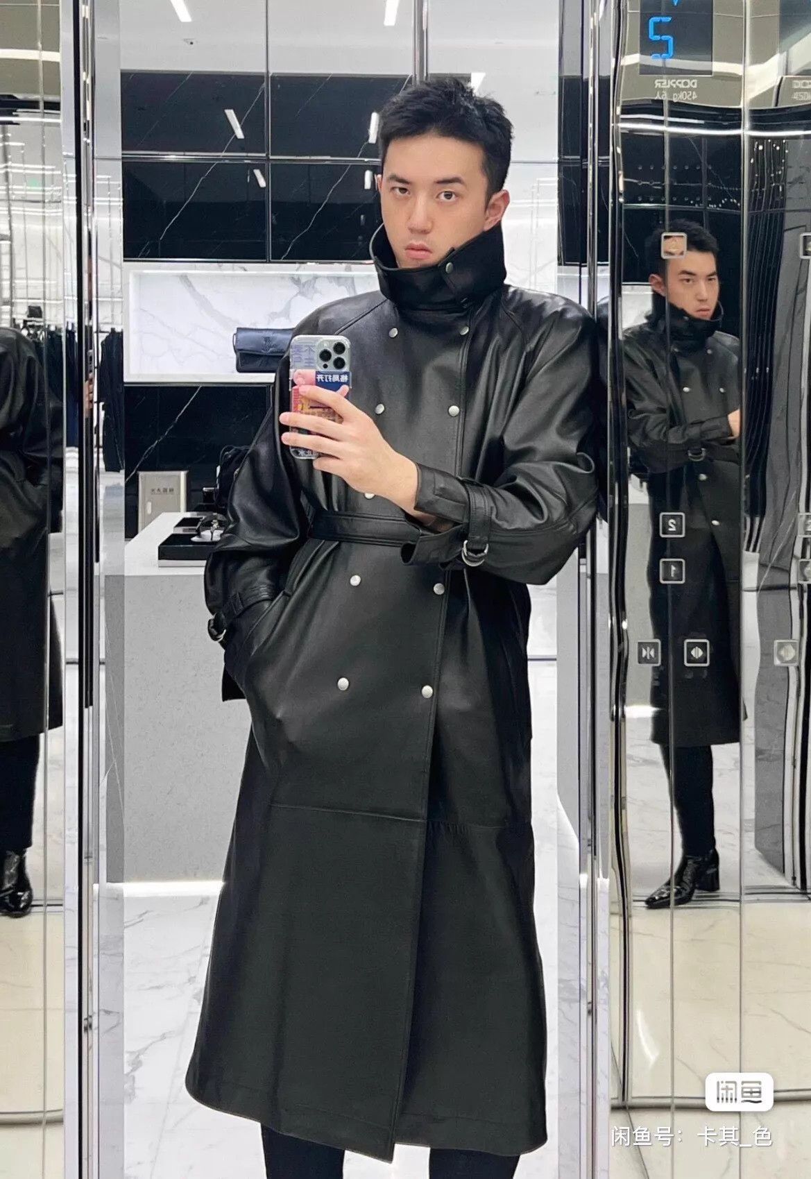 Yves Saint Laurent Black Leather Long Coat with Belt Size US S / EU 44-46 / 1 - 5 Thumbnail