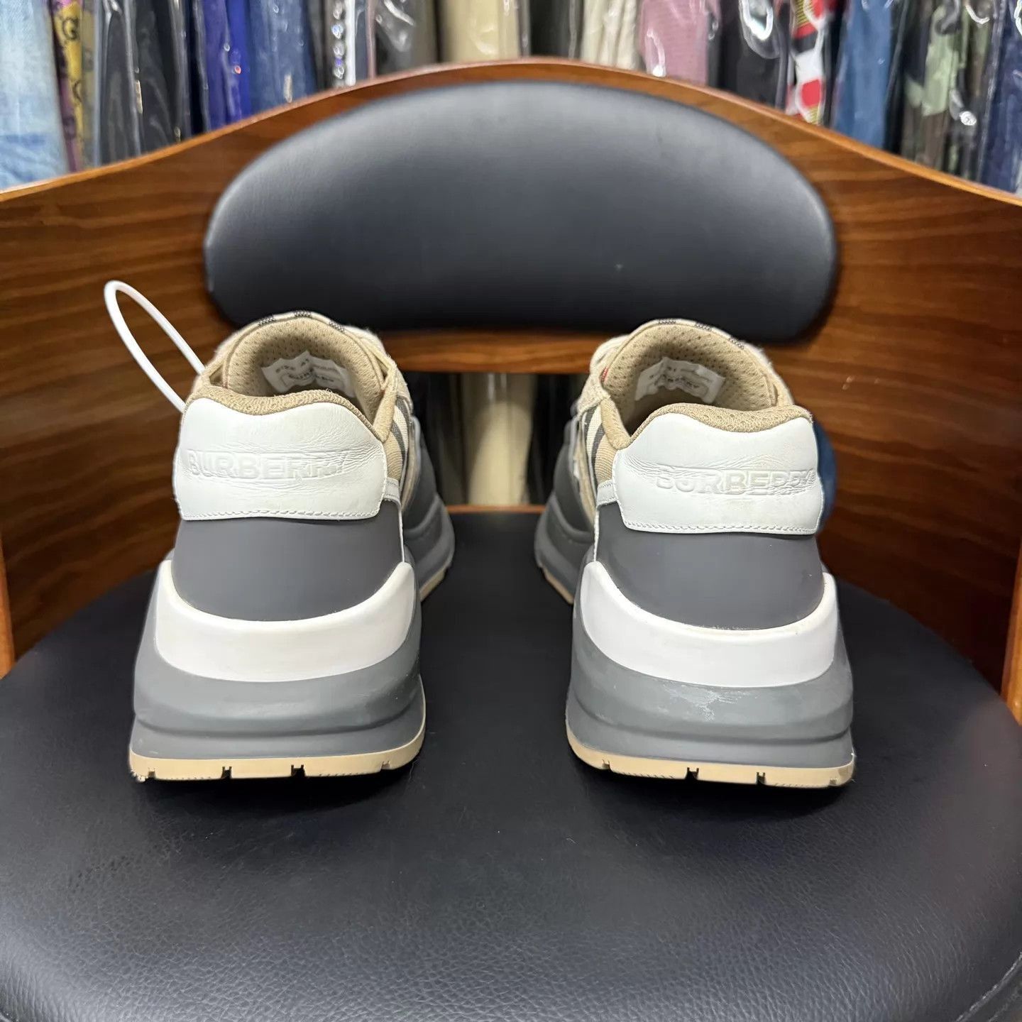 Burberry Gray Low-Top Sneakers with Check Pattern Size 8 Size US 8 / EU 41 - 3 Thumbnail