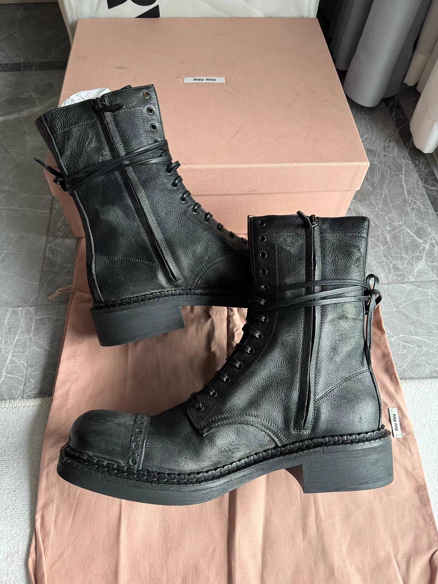 Miu Miu Black Leather Combat Boots Size 7 Size US 7 / EU 40 - 5 Thumbnail