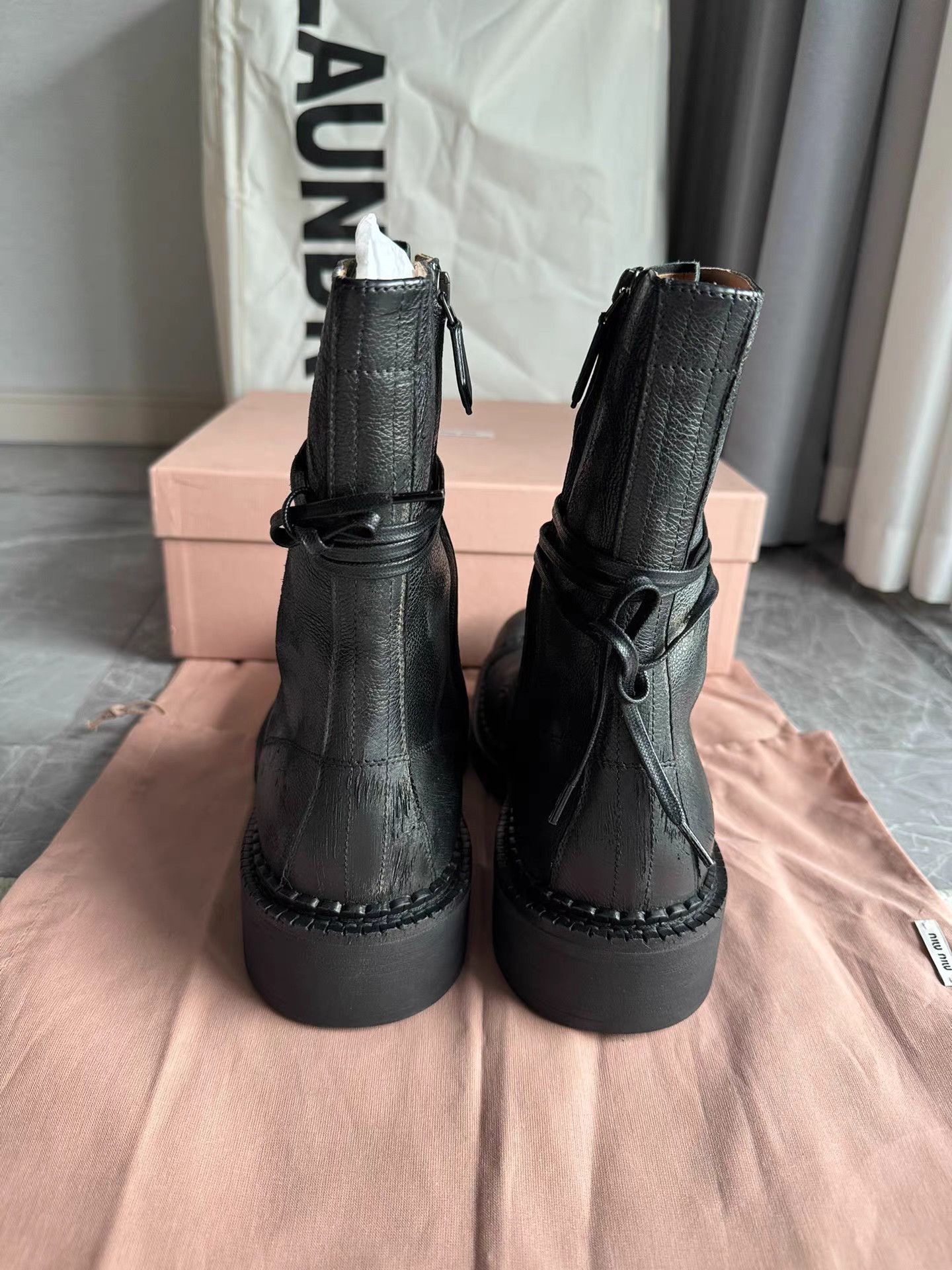 Miu Miu Black Leather Combat Boots Size 7 Size US 7 / EU 40 - 7 Thumbnail