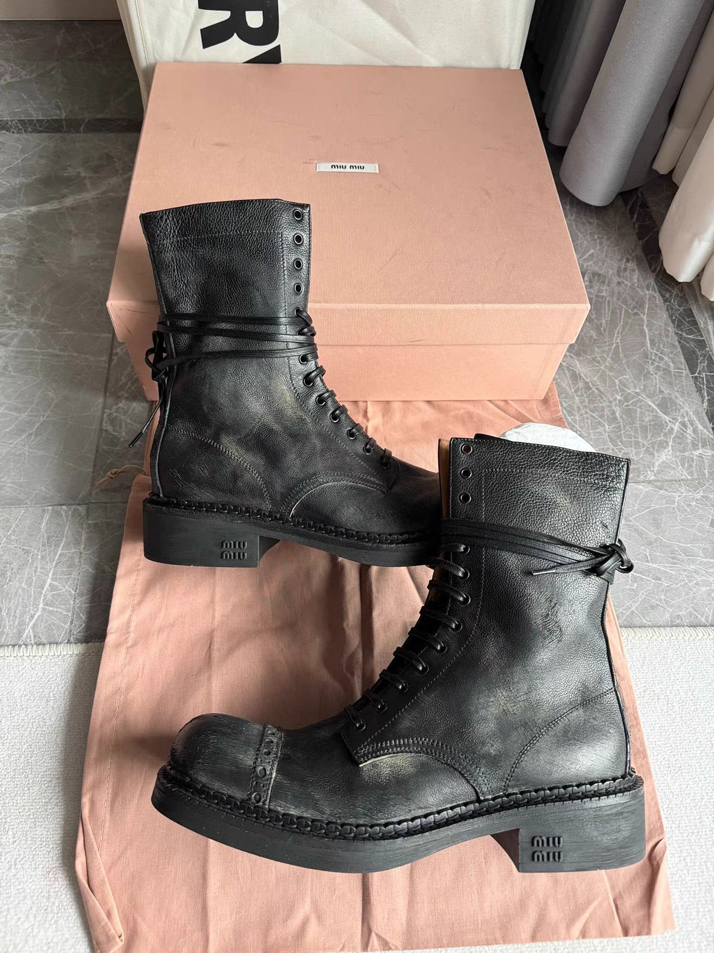 Miu Miu Black Leather Combat Boots Size 7 Size US 7 / EU 40 - 4 Thumbnail