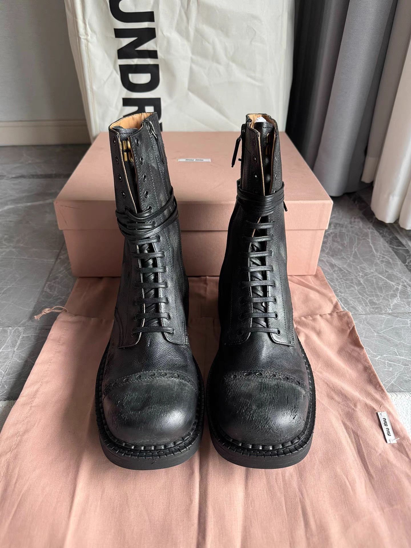 Miu Miu Black Leather Combat Boots Size 7 Size US 7 / EU 40 - 3 Thumbnail