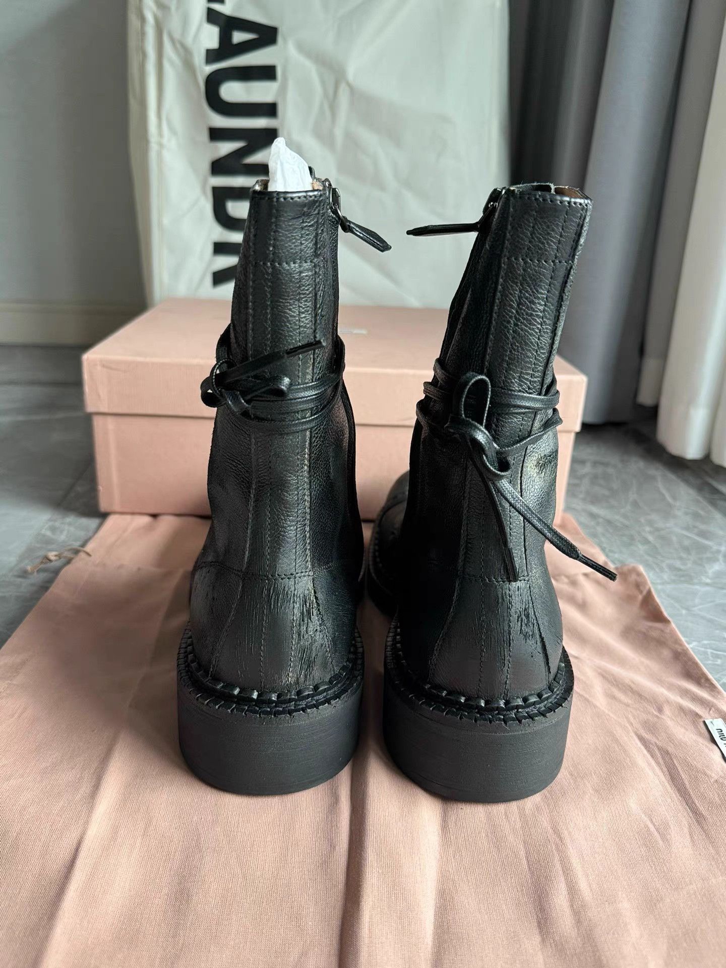 Miu Miu Black Leather Combat Boots Size 7 Size US 7 / EU 40 - 6 Thumbnail
