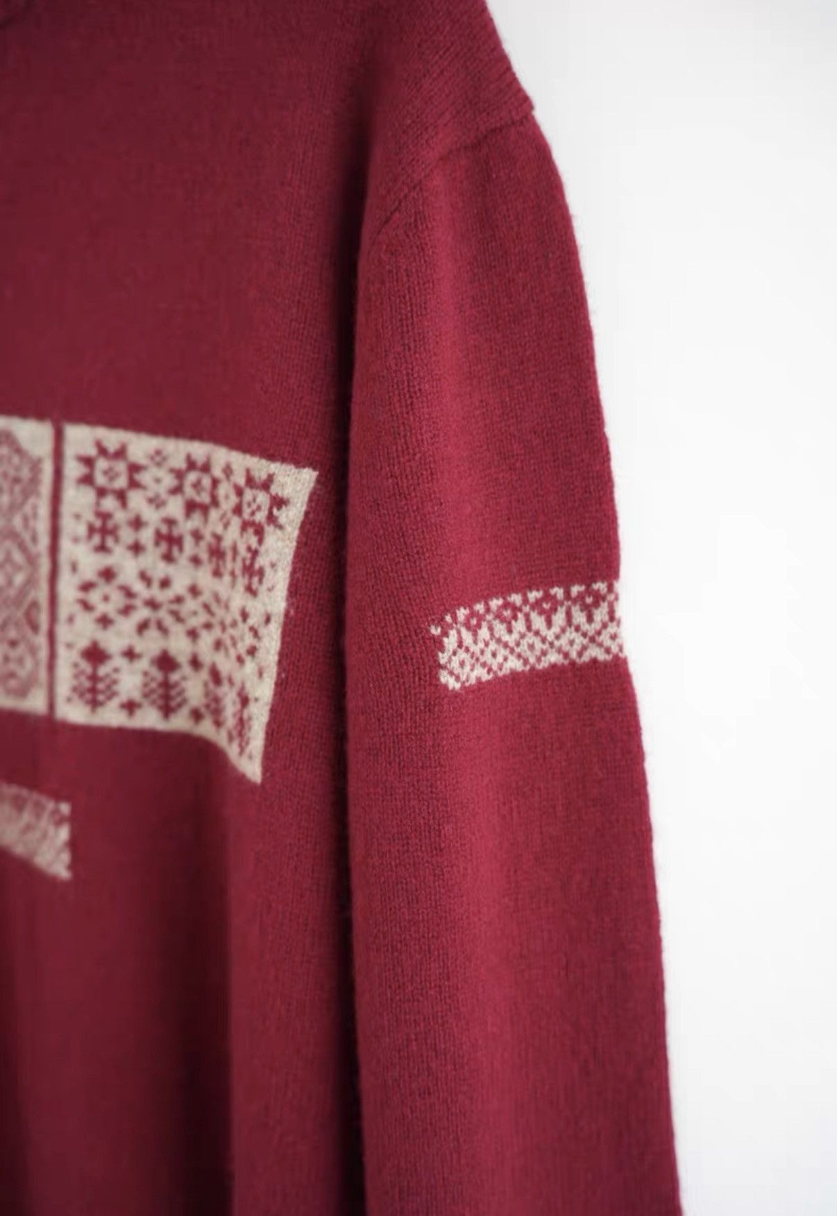 Yohji Yamamoto Red Patterned Long Sleeve Sweater Size M Size US M / EU 48-50 / 2 - 4 Thumbnail