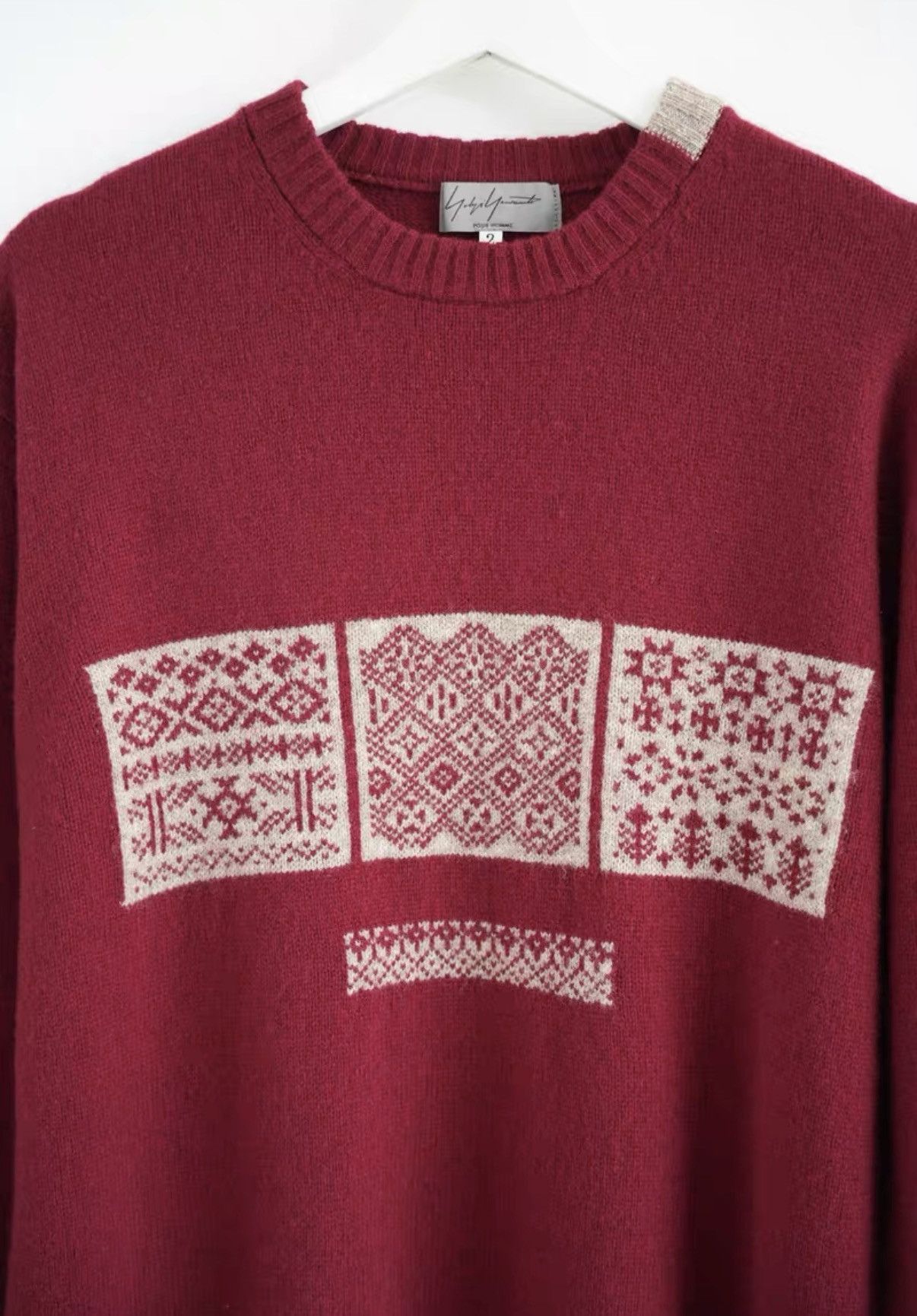 Yohji Yamamoto Red Patterned Long Sleeve Sweater Size M Size US M / EU 48-50 / 2 - 3 Thumbnail