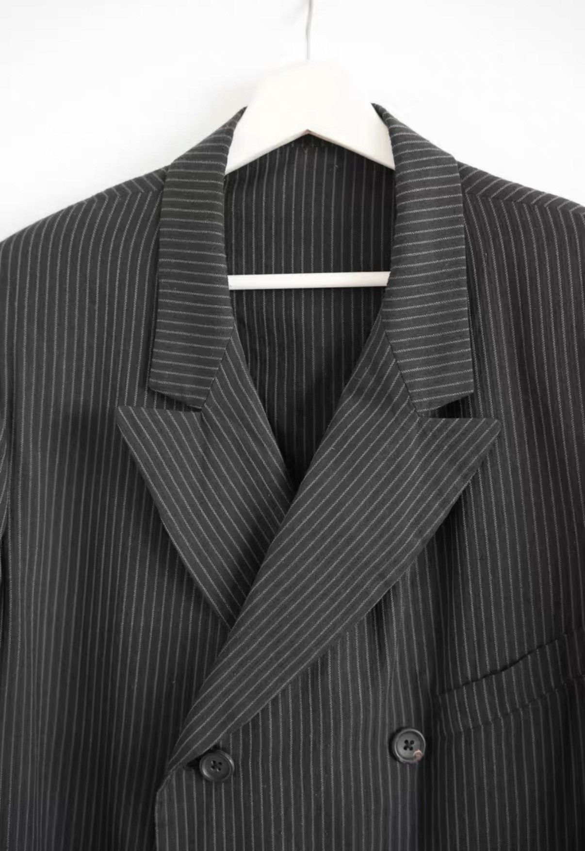 Yohji Yamamoto Black Pinstriped Double-Breasted Blazer - M Size US M / EU 48-50 / 2 - 3 Thumbnail