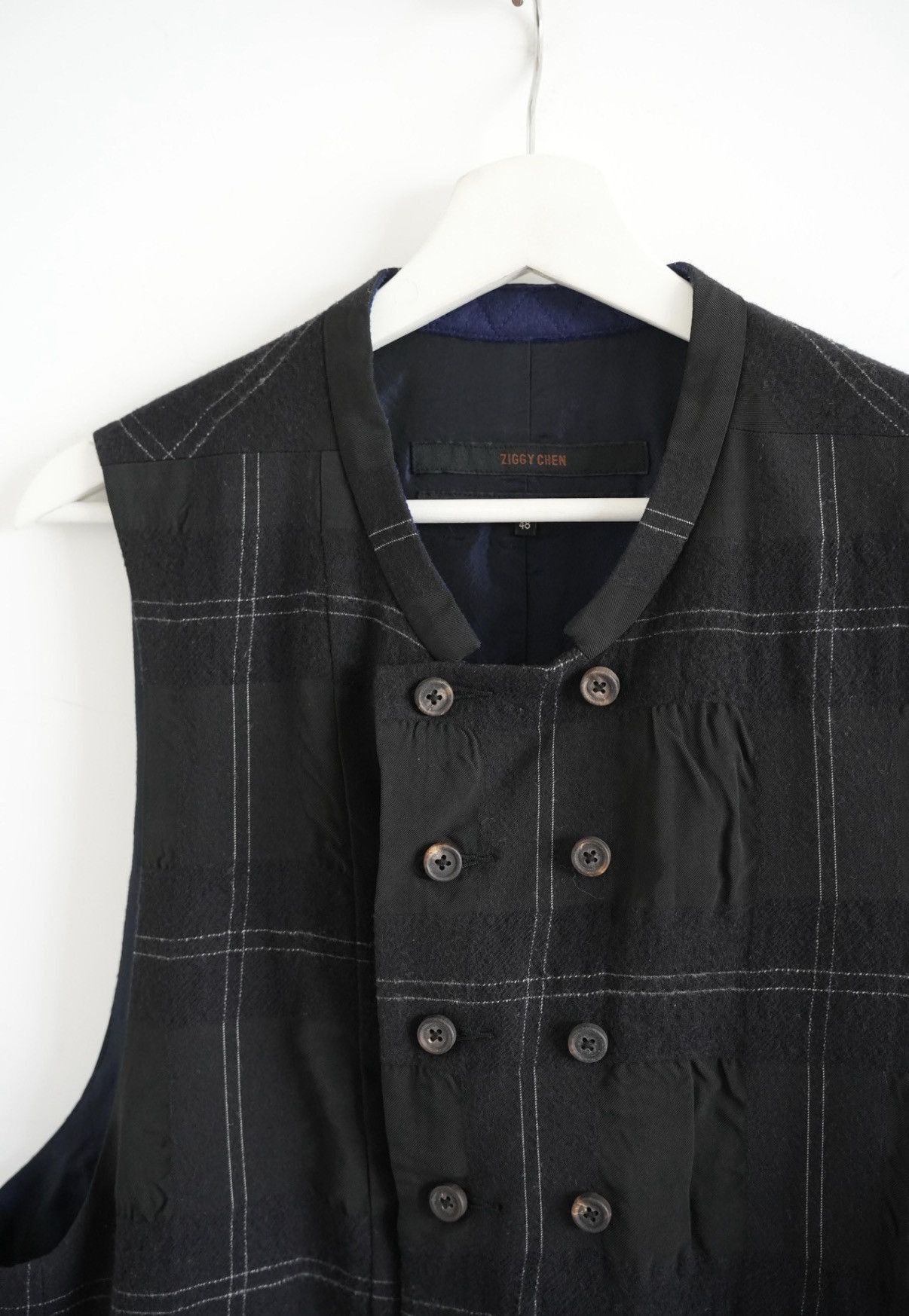 Ziggy Chen Black Plaid Double-Breasted Sleeveless Vest Size US M / EU 48-50 / 2 - 4 Thumbnail
