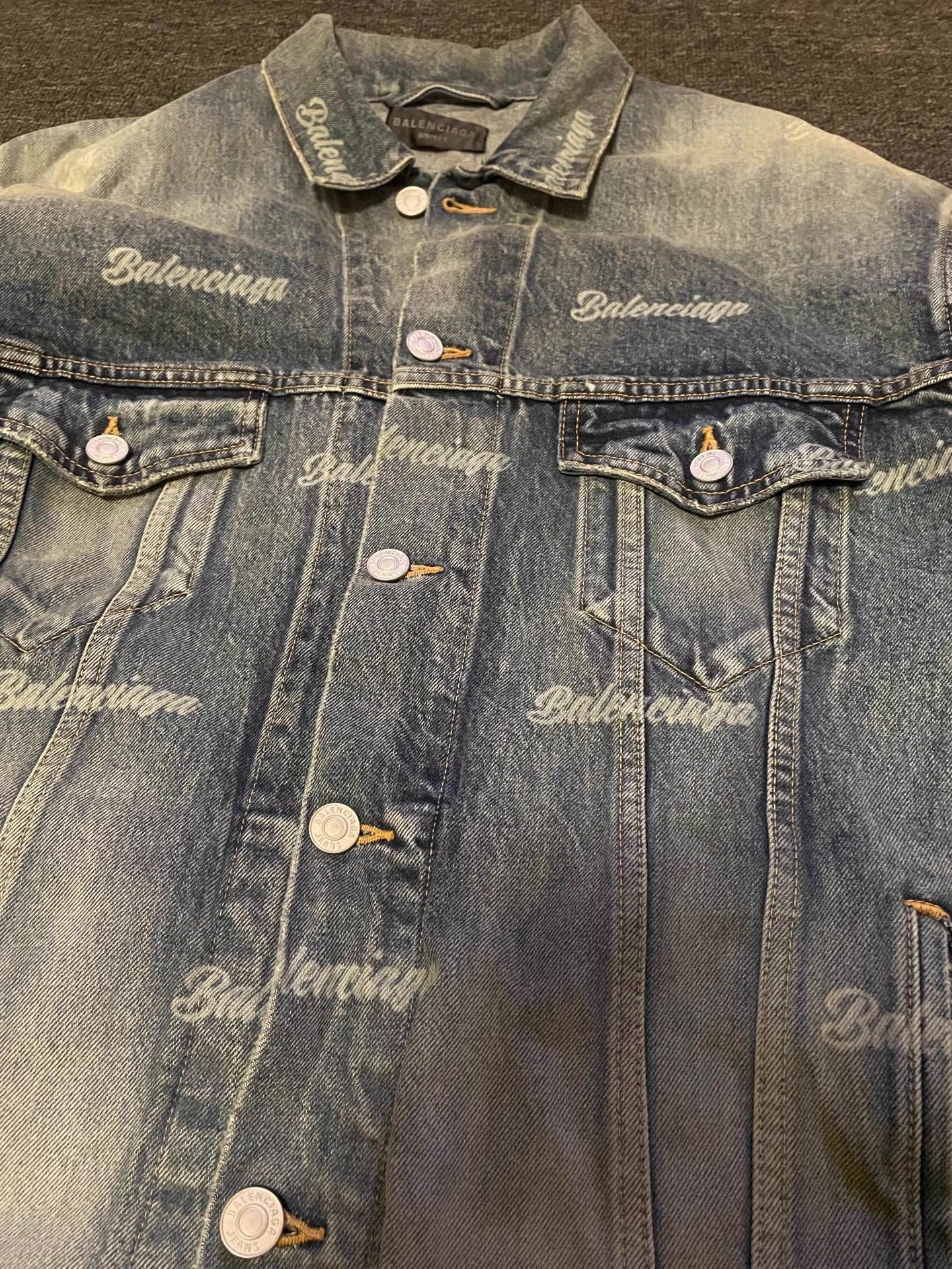 Balenciaga Blue Denim Jacket with Distressed Print, Size M Size US M / EU 48-50 / 2 - 2 Thumbnail
