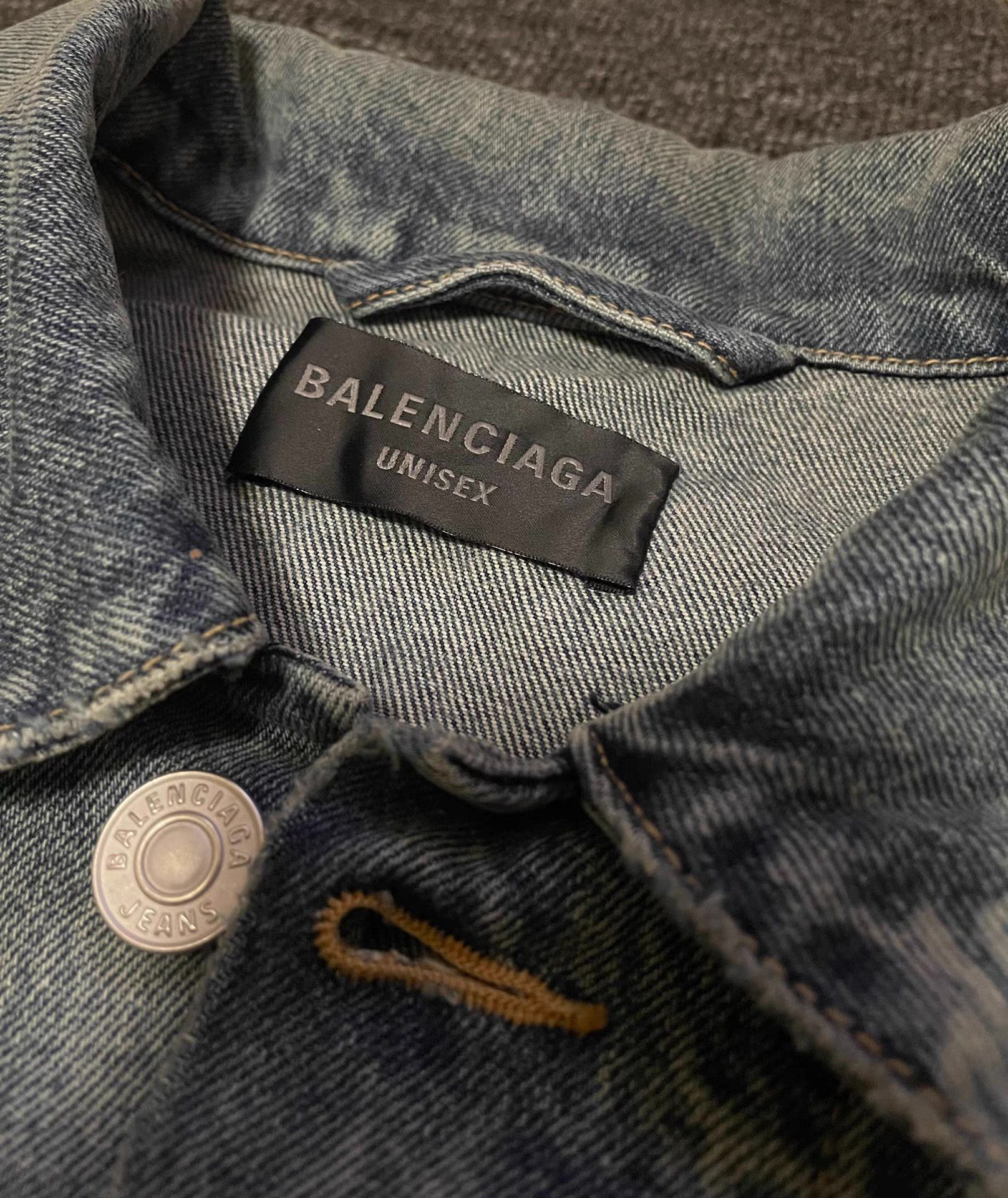 Balenciaga Blue Denim Jacket with Distressed Print, Size M Size US M / EU 48-50 / 2 - 3 Thumbnail
