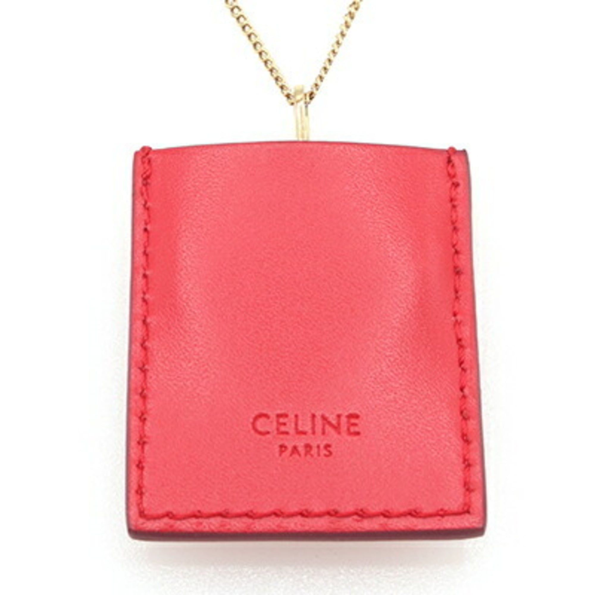 Celine Celine Triomphe Heart Mirror Pendant Necklace 46W633NCB.35RO Gold Red Metal Leather Long for Women CELINE Size ONE SIZE - 2 Thumbnail