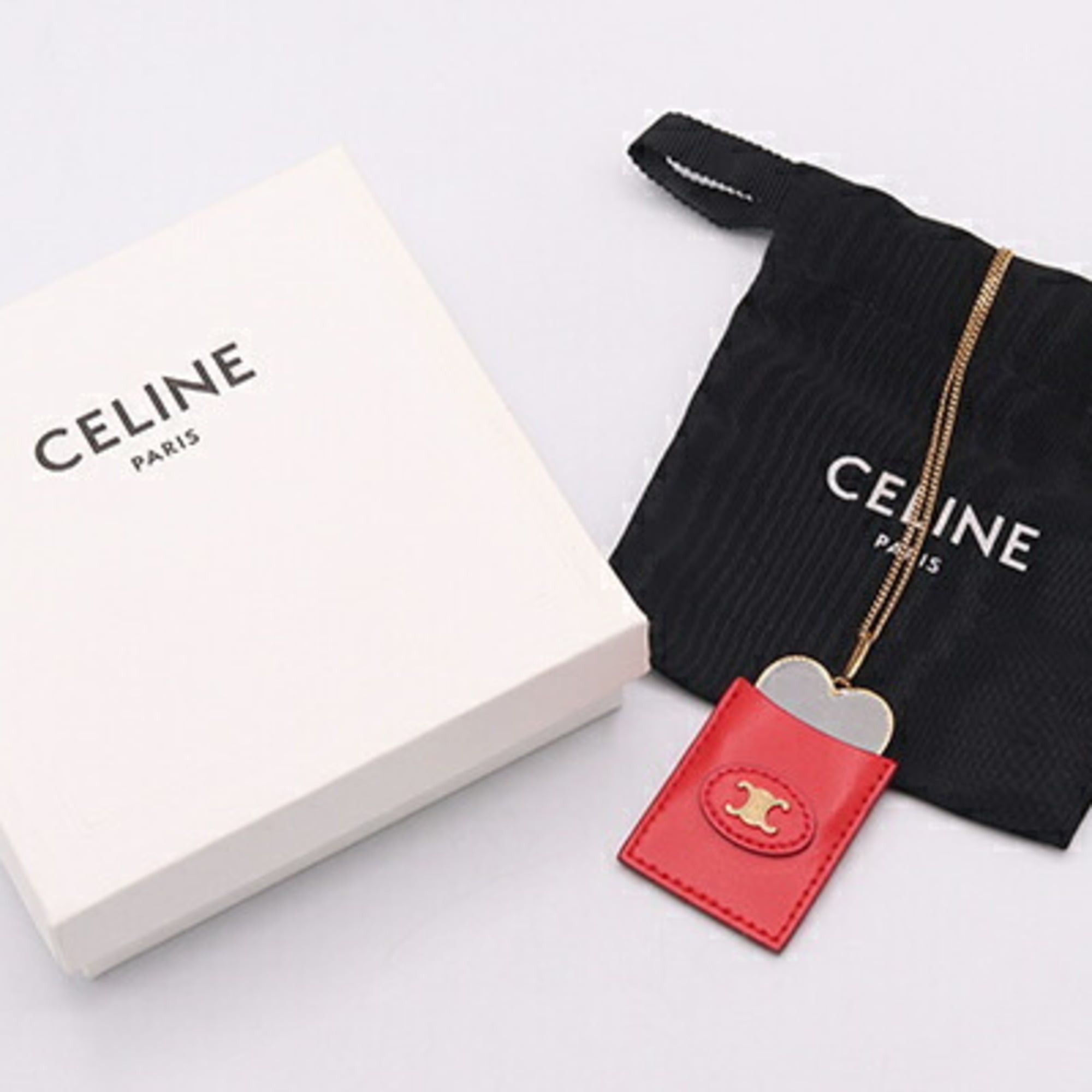 Celine Celine Triomphe Heart Mirror Pendant Necklace 46W633NCB.35RO Gold Red Metal Leather Long for Women CELINE Size ONE SIZE - 8 Thumbnail