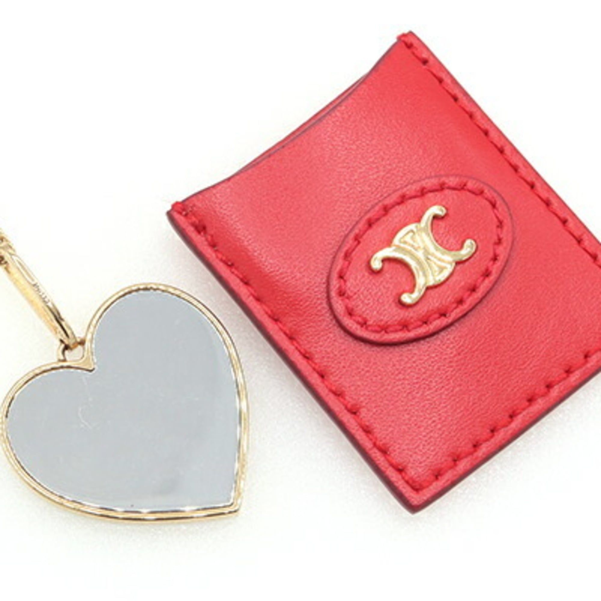 Celine Celine Triomphe Heart Mirror Pendant Necklace 46W633NCB.35RO Gold Red Metal Leather Long for Women CELINE Size ONE SIZE - 3 Thumbnail