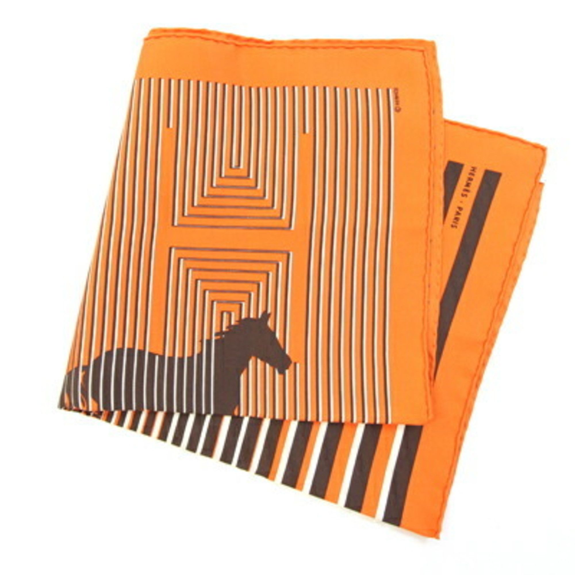 Hermes Hermes Scarf/Muffler, Carre 42 H AU GALOP, Orange, 100% Silk, Petit Mini Stole, Horse Design, Women's. Size ONE SIZE - 4 Thumbnail