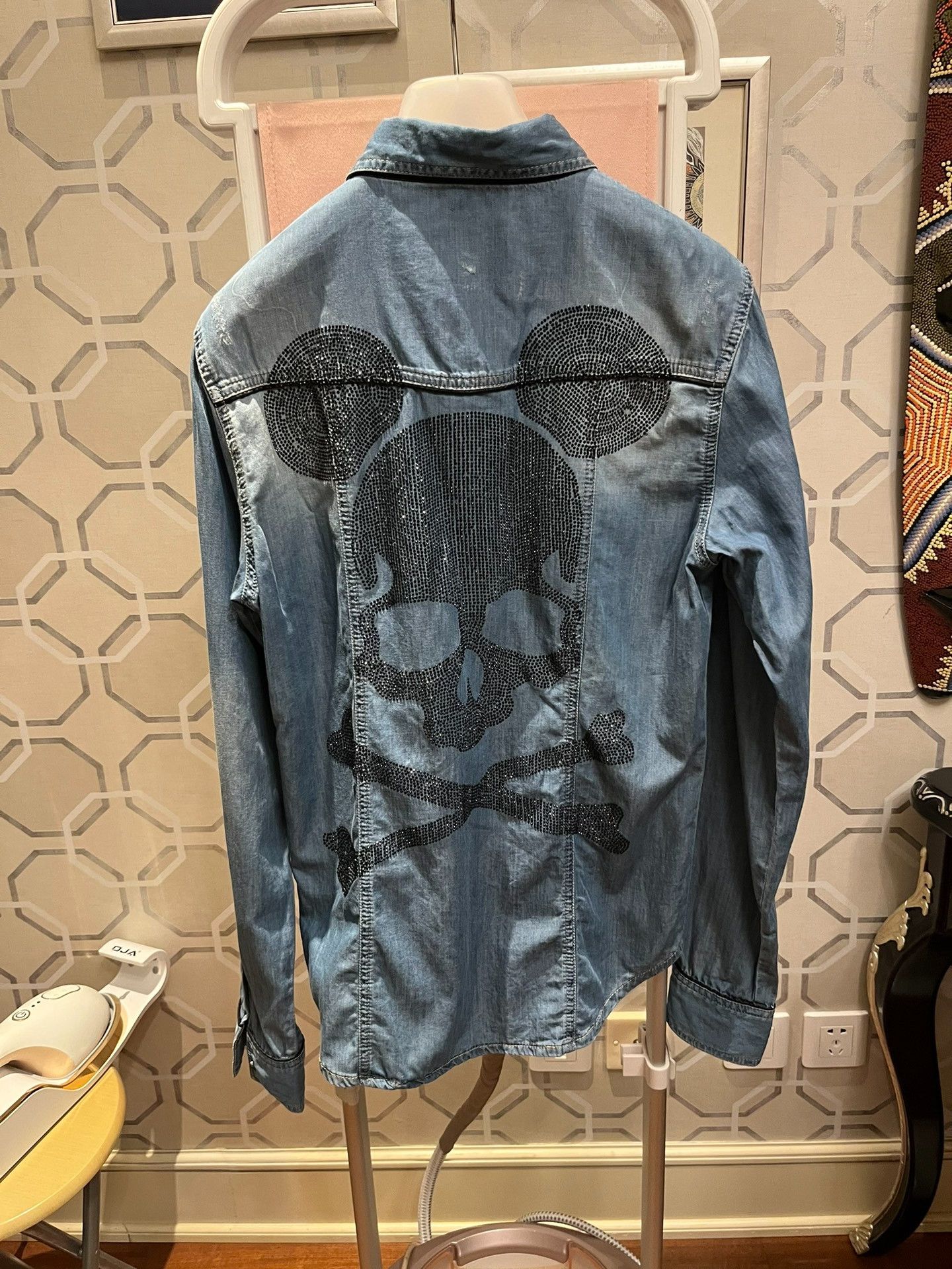 Philipp Plein Philipp Plein Light Blue Skull Denim Shirt Size US M / EU 48-50 / 2 - 8 Thumbnail