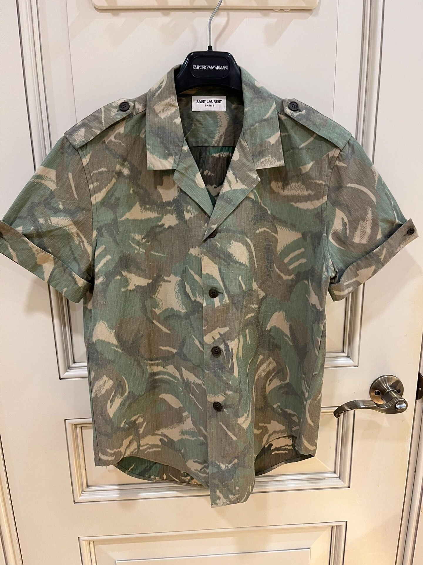 Saint Laurent Paris Saint Laurent Camo Green Short-Sleeve Shirt Size US M / EU 48-50 / 2 - 2 Thumbnail