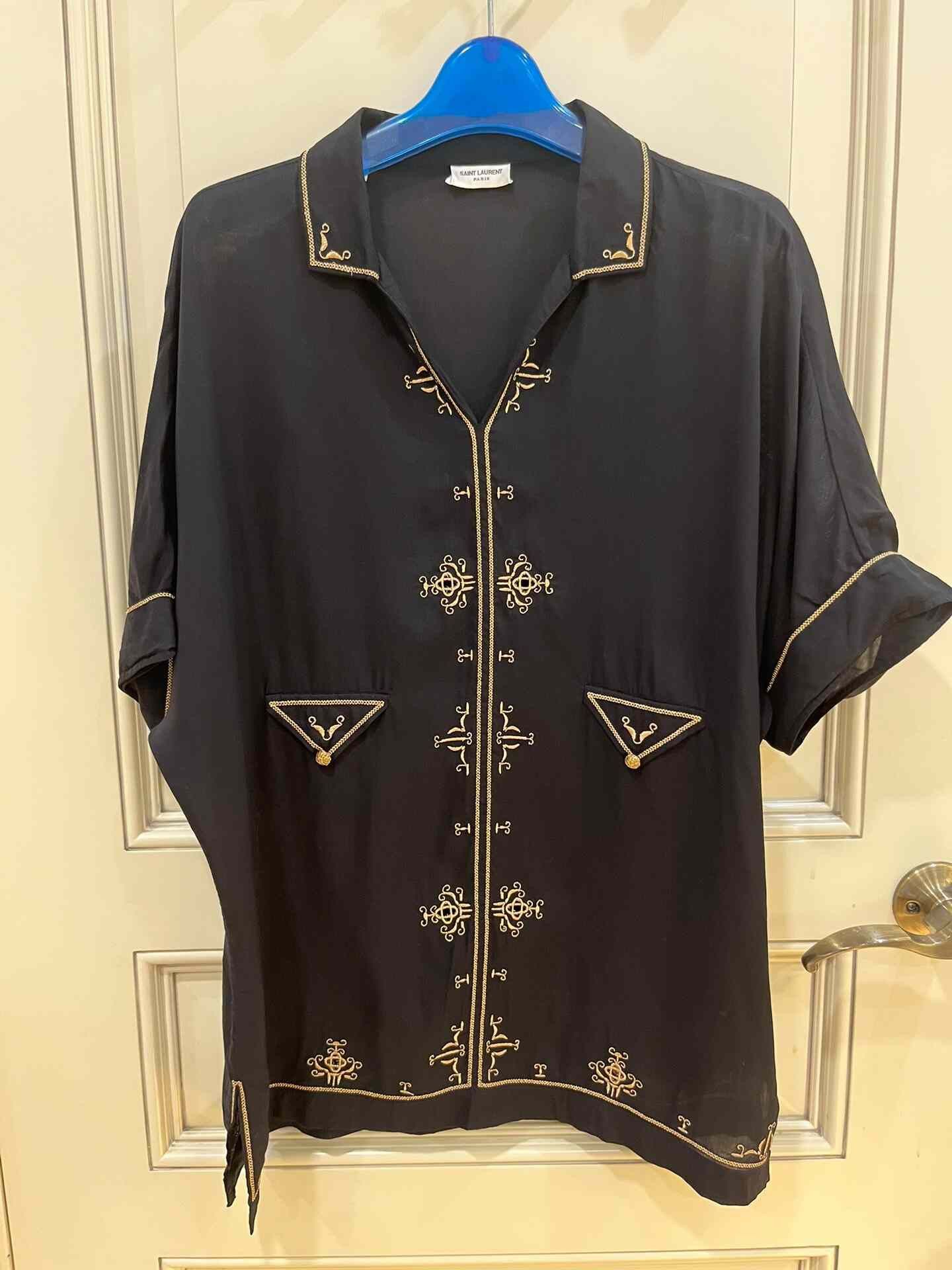 Saint Laurent Paris Saint Laurent Gold Embroidery Short-Sleeve Shirt Size US XL / EU 56 / 4 - 4 Thumbnail