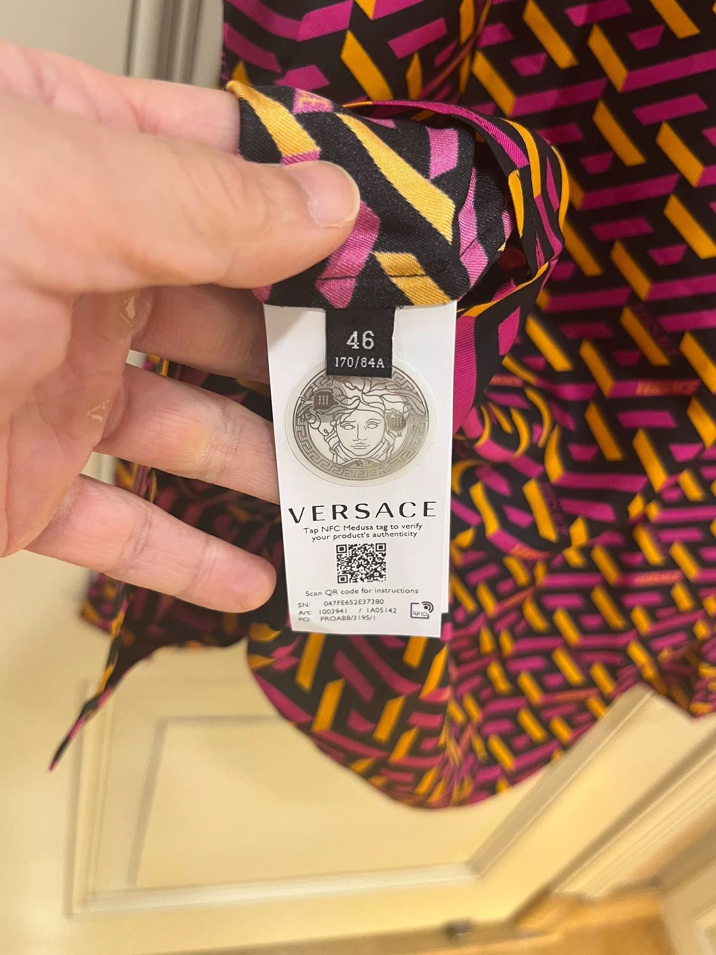 Versace Versace La Greca Print Silk Shirt Size US S / EU 44-46 / 1 - 8 Thumbnail
