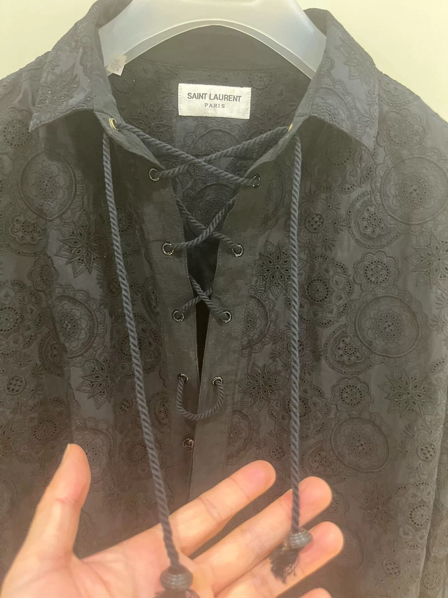 Saint Laurent Paris Saint Laurent Black Embroidered French Tie Shirt Size US XXS / EU 40 - 4 Thumbnail