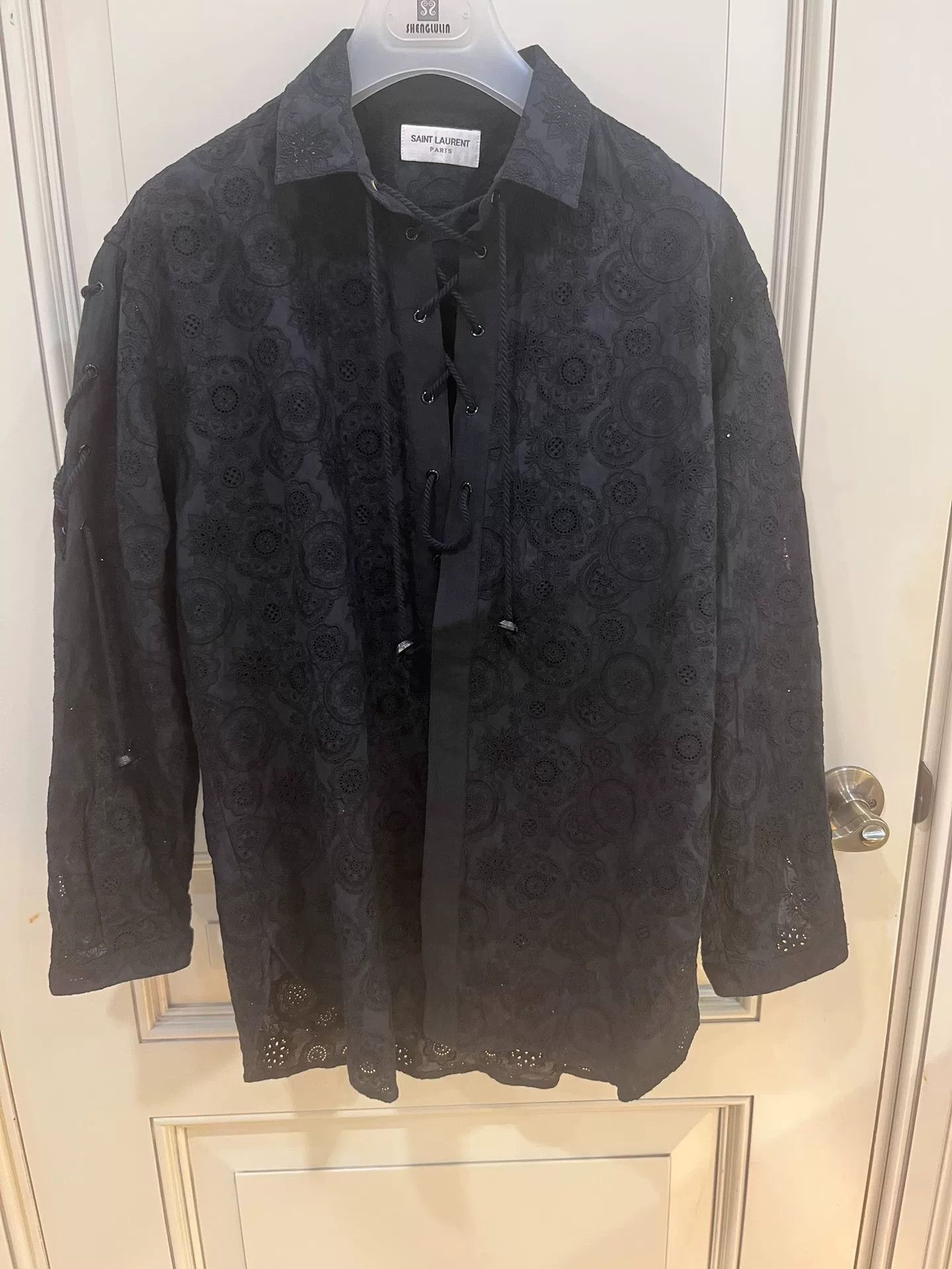 Saint Laurent Paris Saint Laurent Black Embroidered French Tie Shirt Size US XXS / EU 40 - 3 Thumbnail
