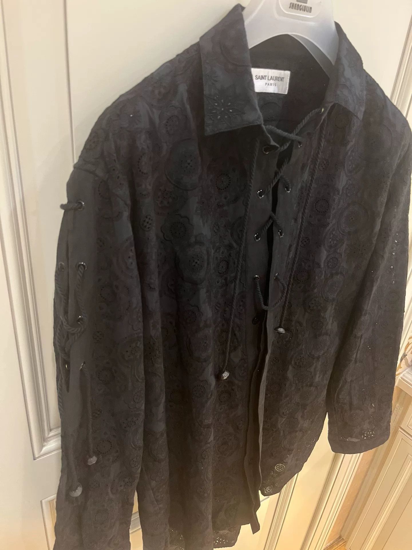Saint Laurent Paris Saint Laurent Black Embroidered French Tie Shirt Size US XXS / EU 40 - 2 Thumbnail
