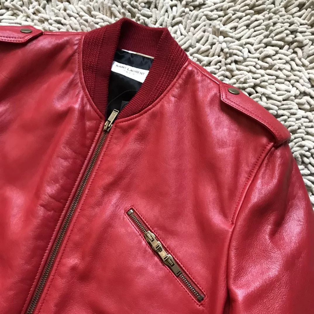 Saint Laurent Paris Saint Laurent Men's Red Leather Bomber Jacket Size US M / EU 48-50 / 2 - 3 Thumbnail