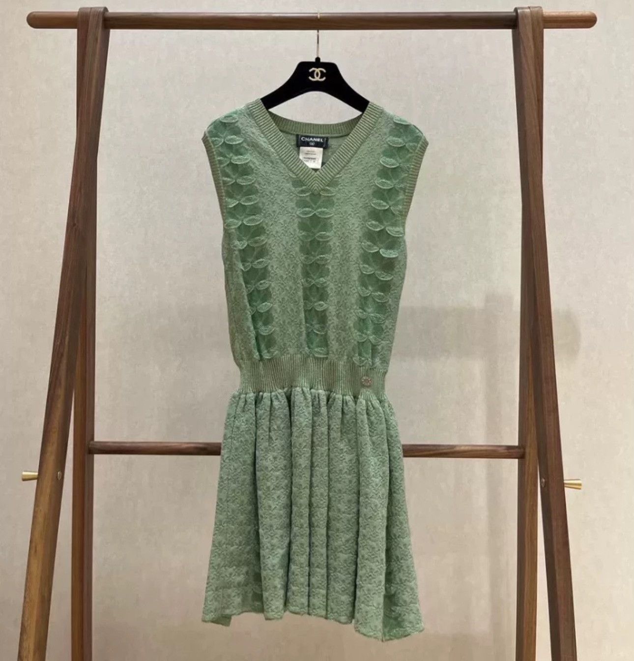 Chanel Gold Thread Green Fitted Dress
