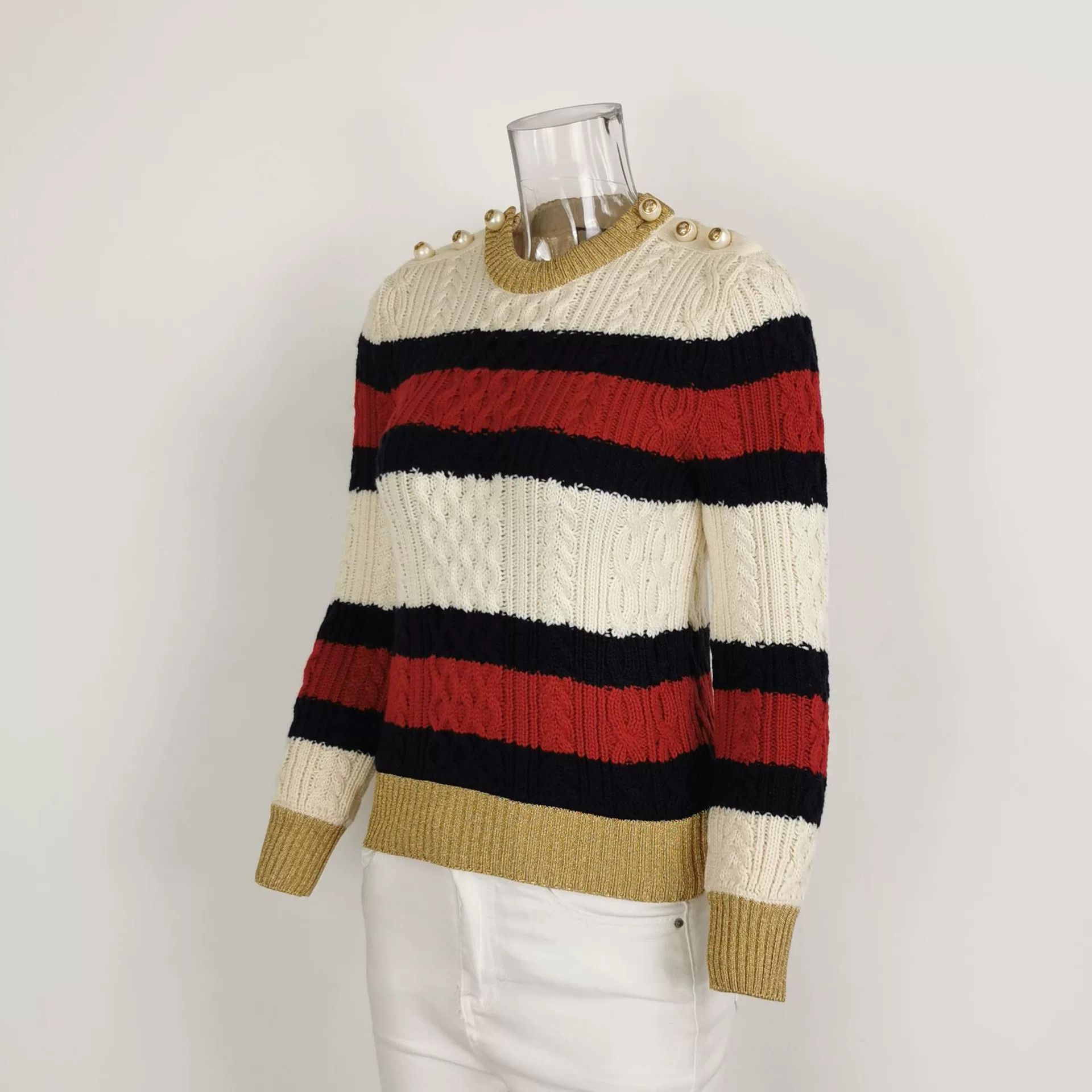 Gucci Gucci Color Block Pearl Button Wool Sweater Size M / US 6-8 / IT 42-44 - 2 Thumbnail