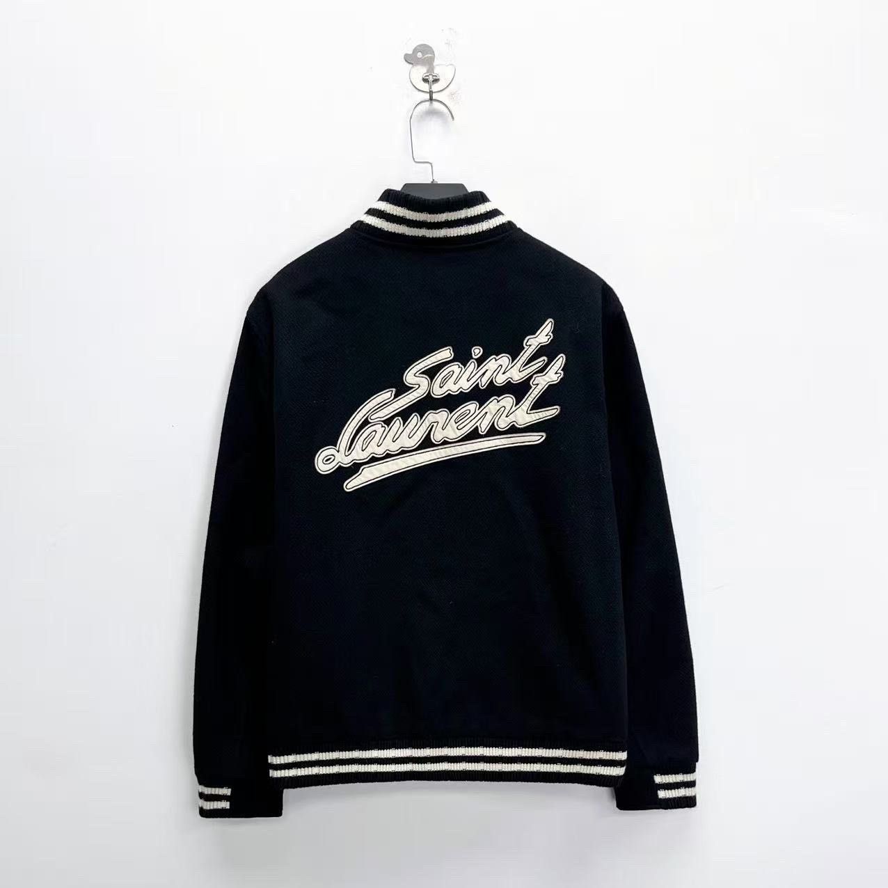 Saint Laurent Paris Saint Laurent Black Striped Wool Baseball Jacket Size US L / EU 52-54 / 3 - 2 Thumbnail