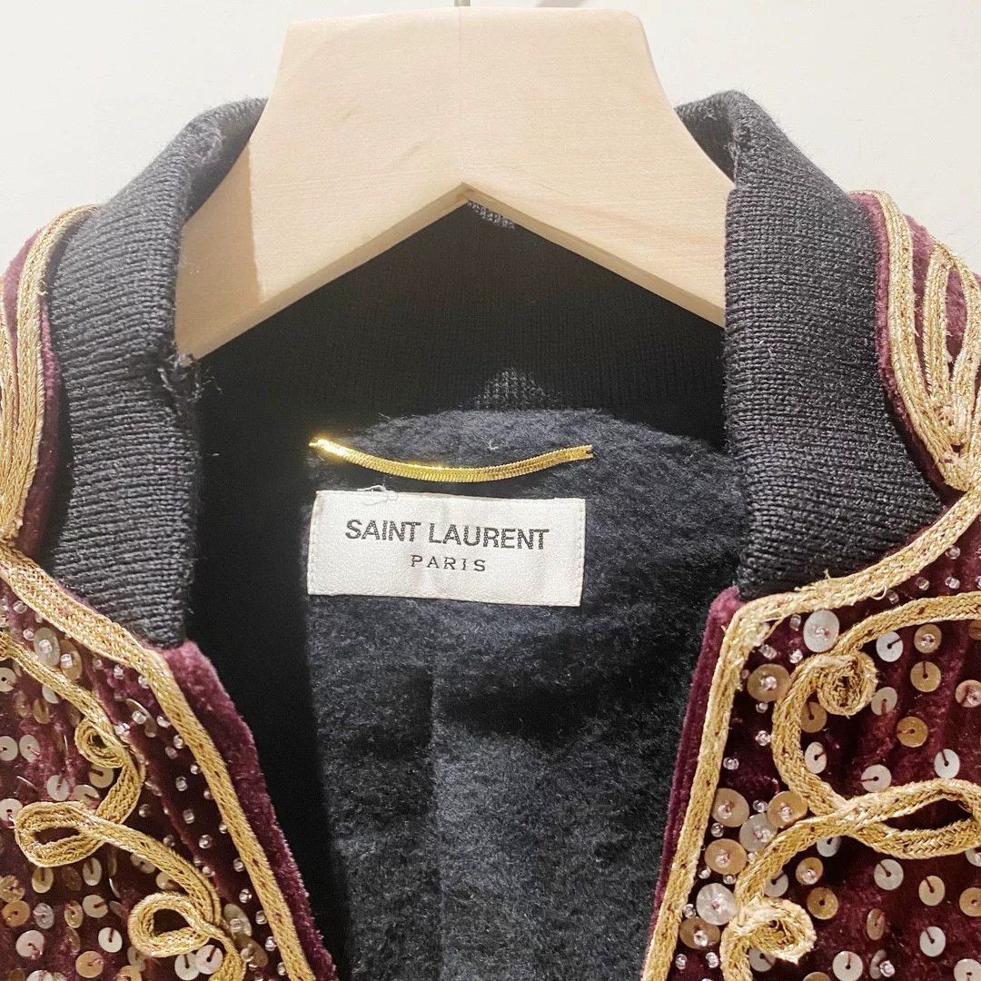 Saint Laurent Paris Saint Laurent Burgundy Embroidered Velvet Jacket Size S / US 4 / IT 40 - 3 Thumbnail