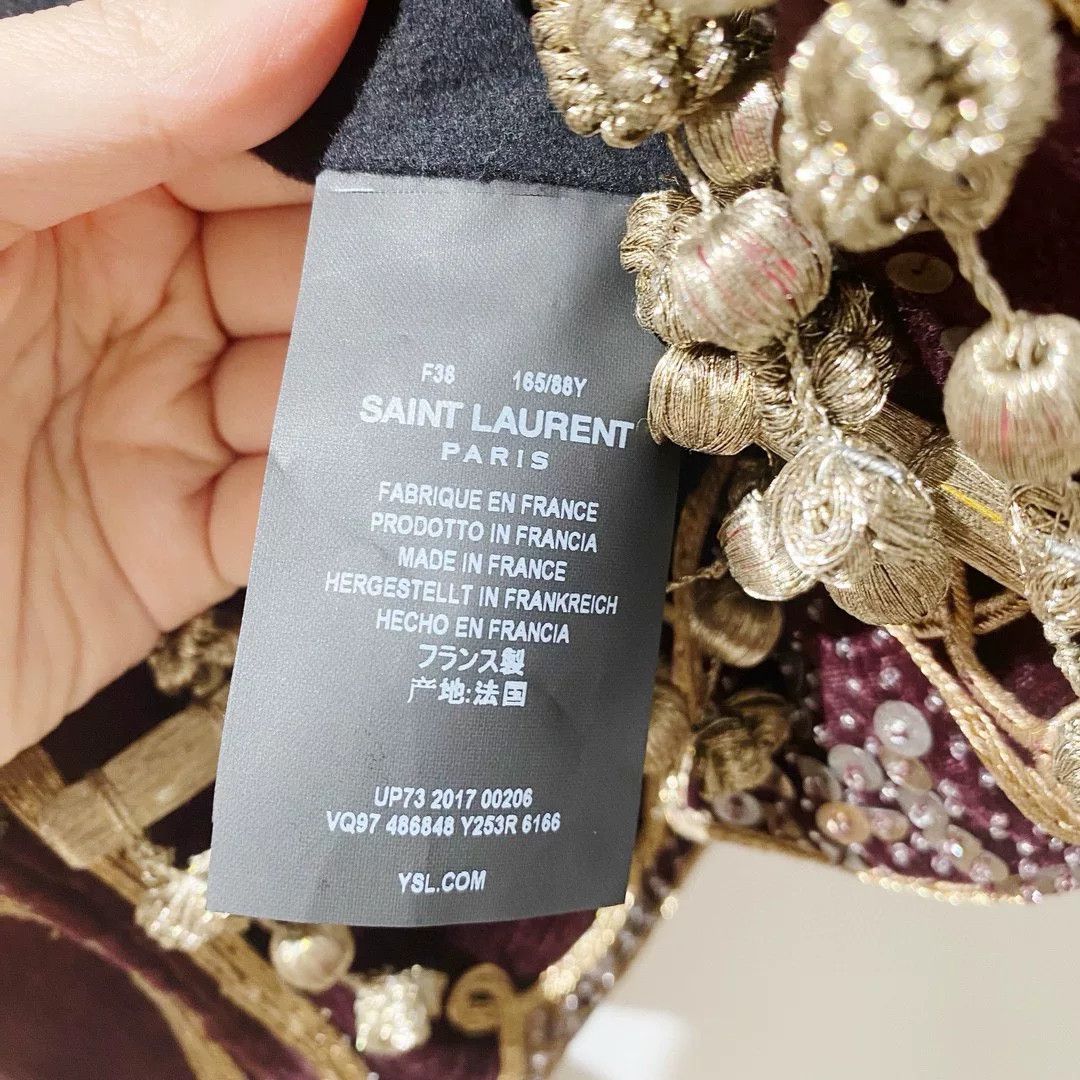 Saint Laurent Paris Saint Laurent Burgundy Embroidered Velvet Jacket Size S / US 4 / IT 40 - 6 Thumbnail