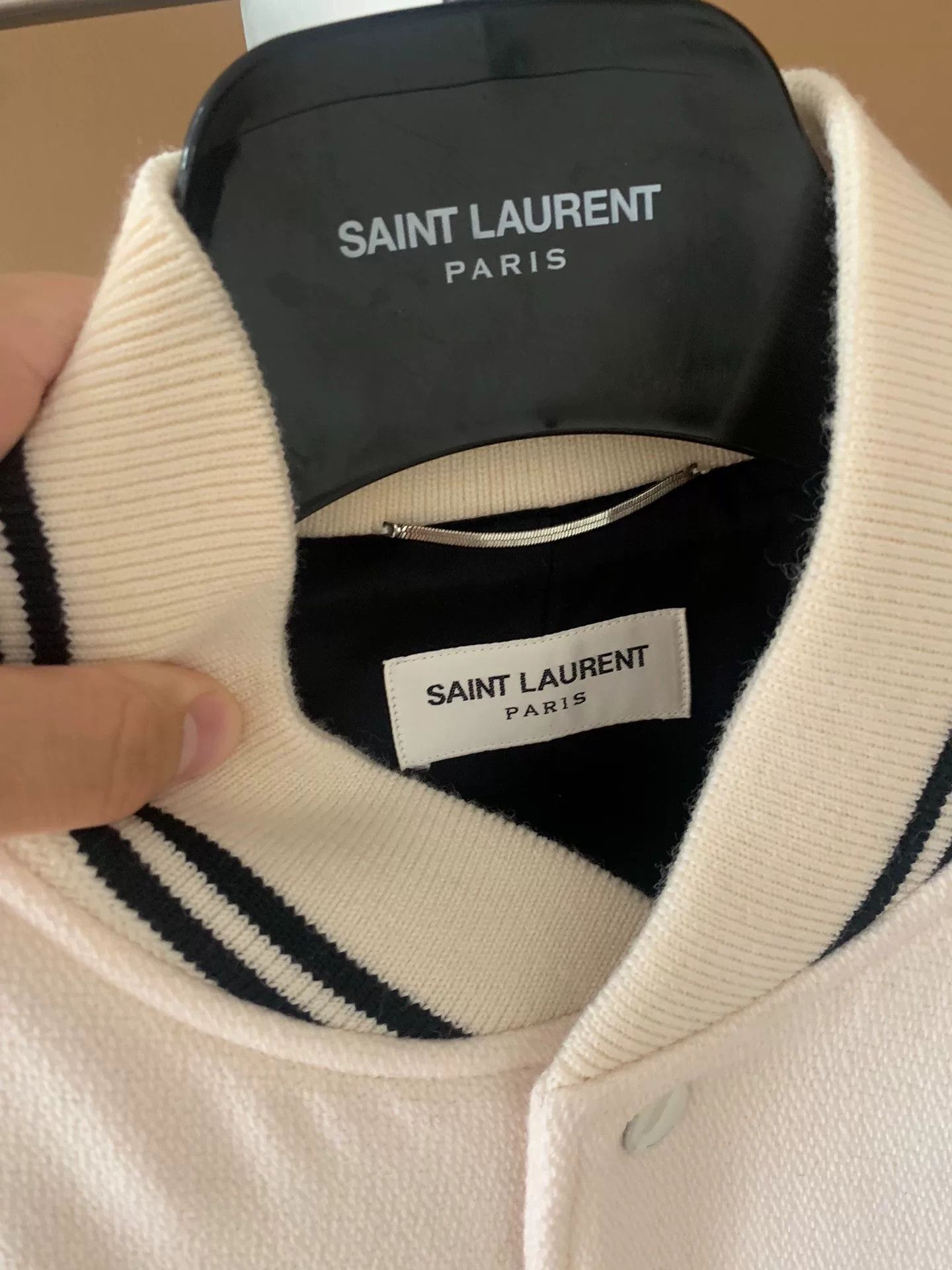 Saint Laurent Paris Saint Laurent White Leather Varsity Jacket Size US L / EU 52-54 / 3 - 2 Thumbnail