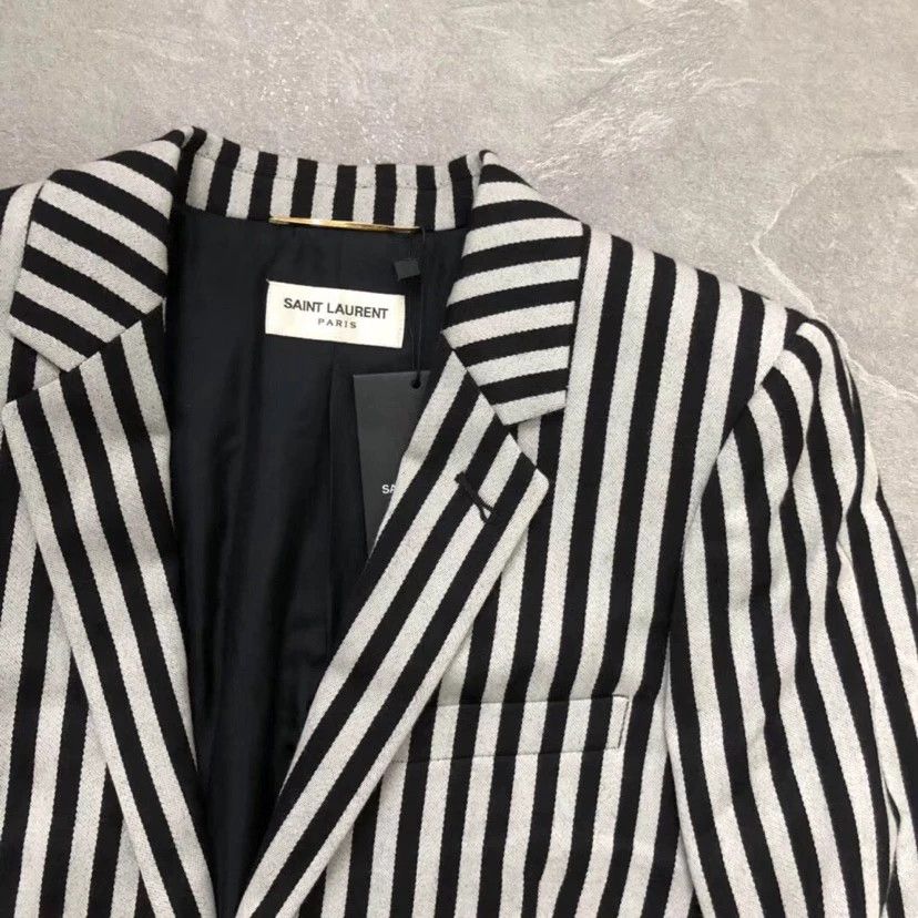 Saint Laurent Paris Saint Laurent Black White Striped Wool Blazer Size XS / US 0-2 / IT 36-38 - 3 Thumbnail