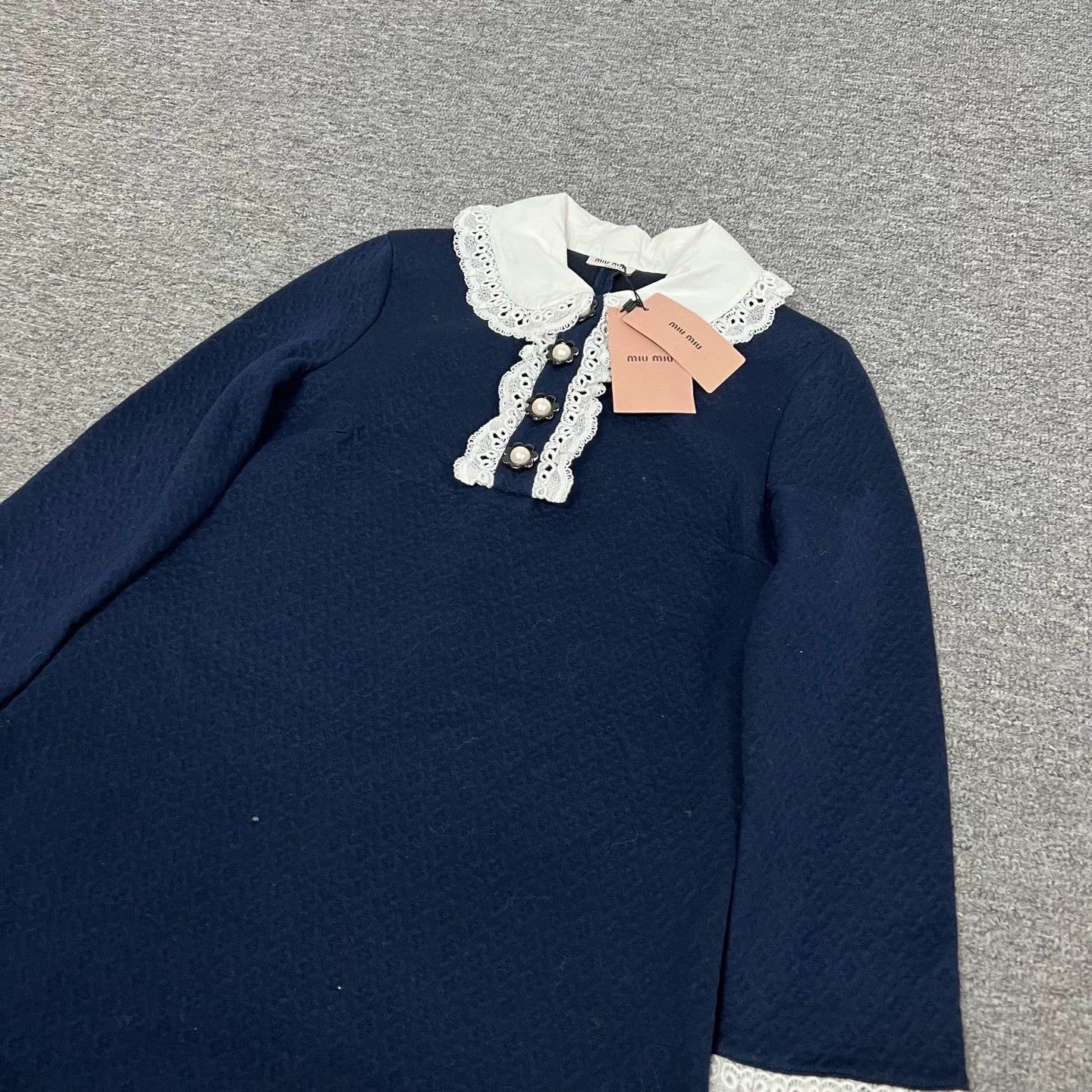Miu Miu Miu Miu Lace Peter Pan Collar Navy Dress Size M / US 6-8 / IT 42-44 - 3 Thumbnail