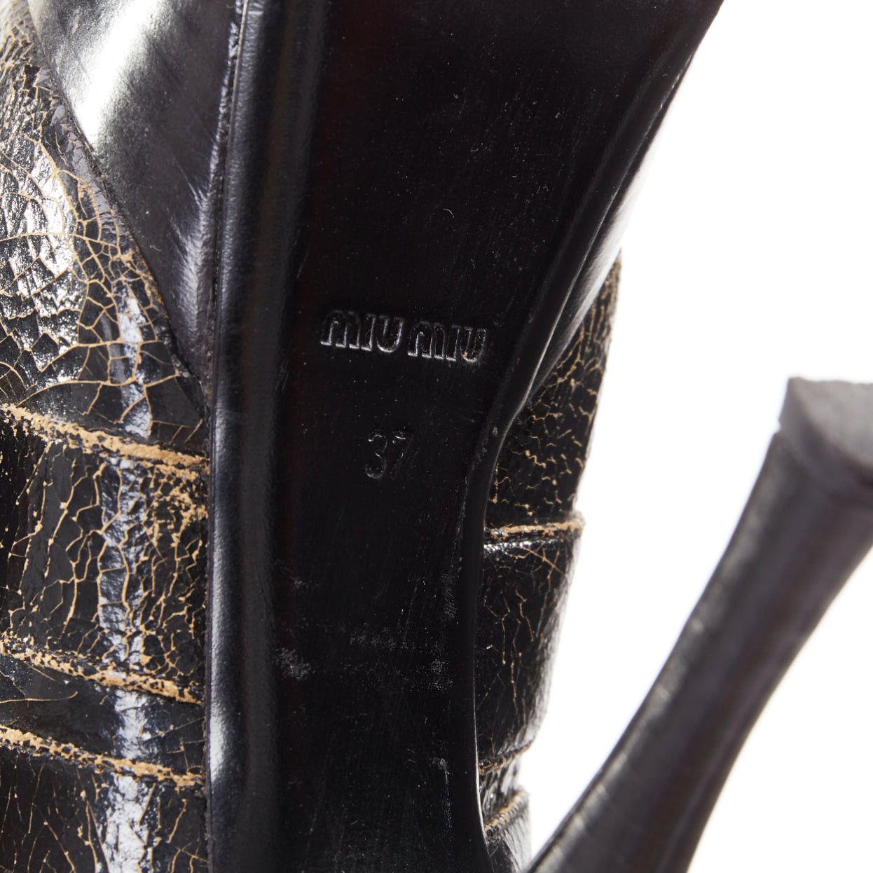 Miu Miu MIU MIU dark brown cracked effect leather triple strap platform heels EU37 Size US 7 / IT 37 - 10 Thumbnail